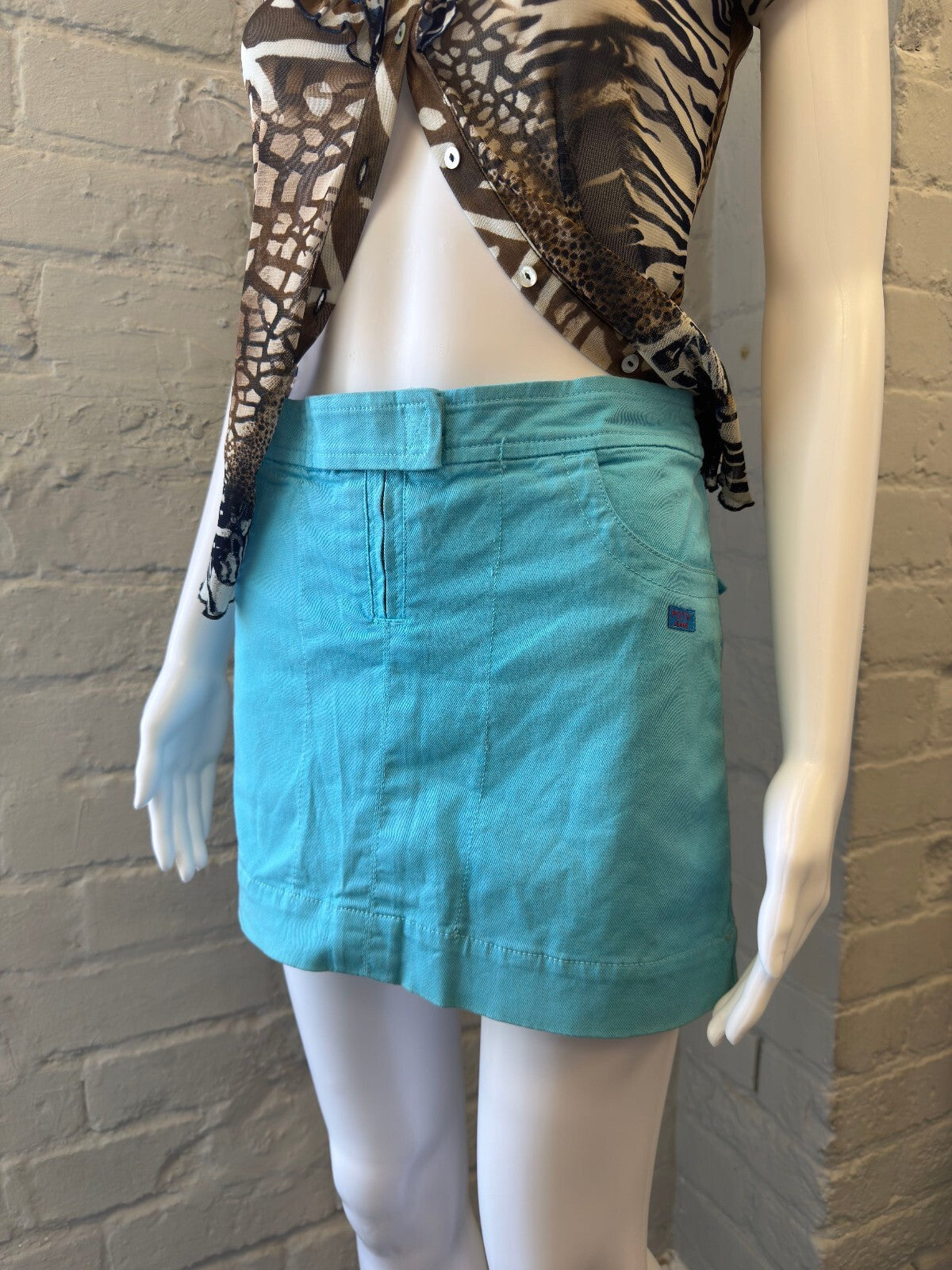 Turquoise Blue Cargo Mini Skirt