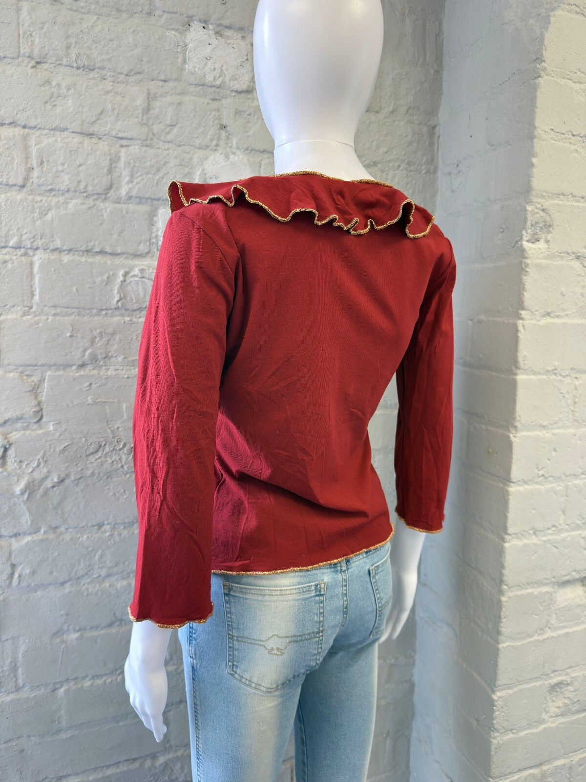 Red Mesh Ruffle Tie-Front Cardigan Top