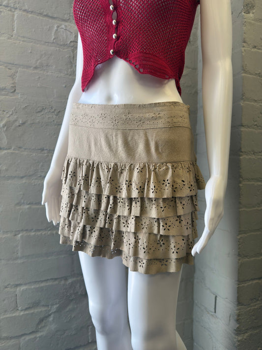 Motivi Beige Ruffled Mini Skirt