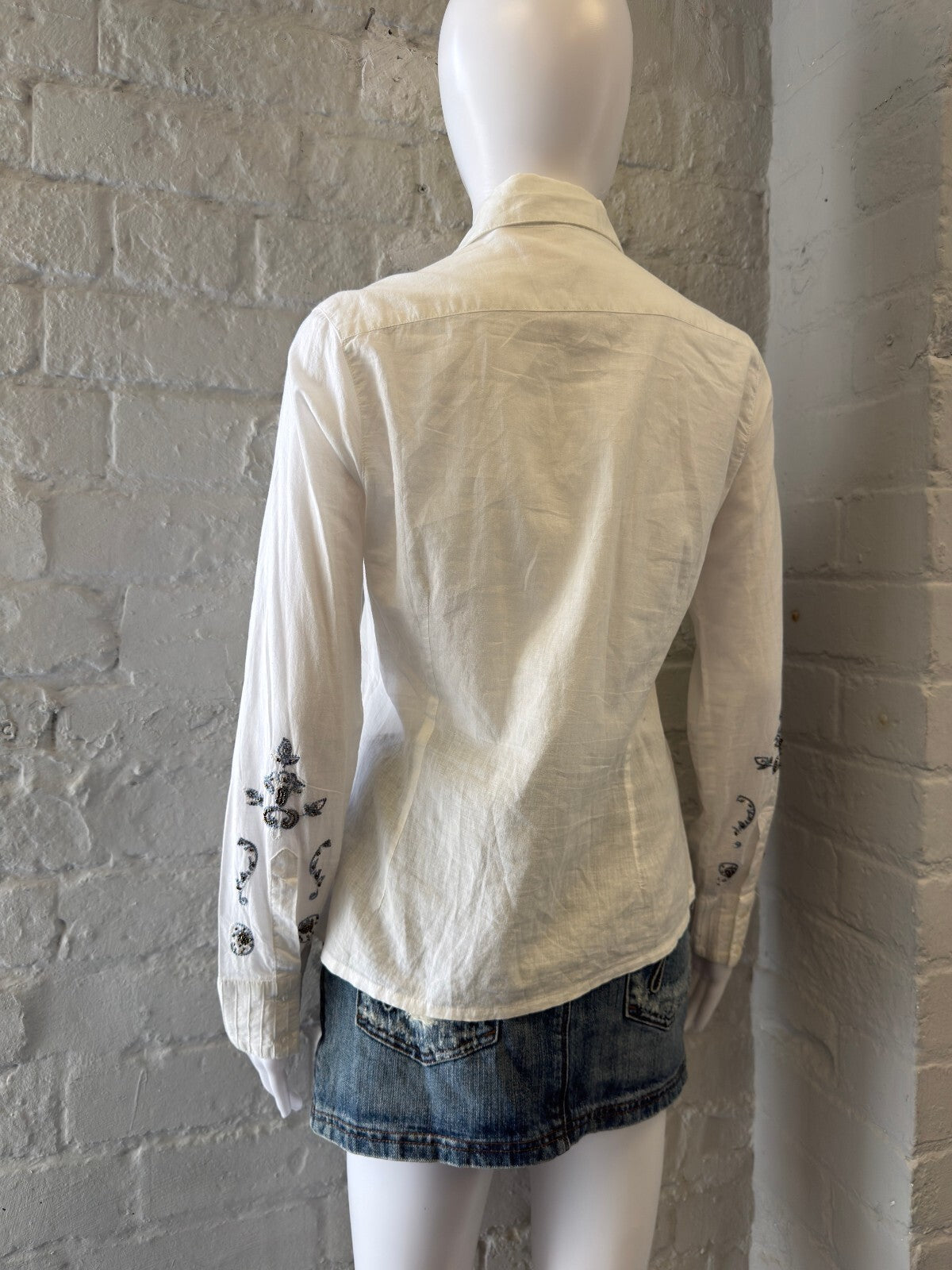 White Embroidered Button-Up Shirt