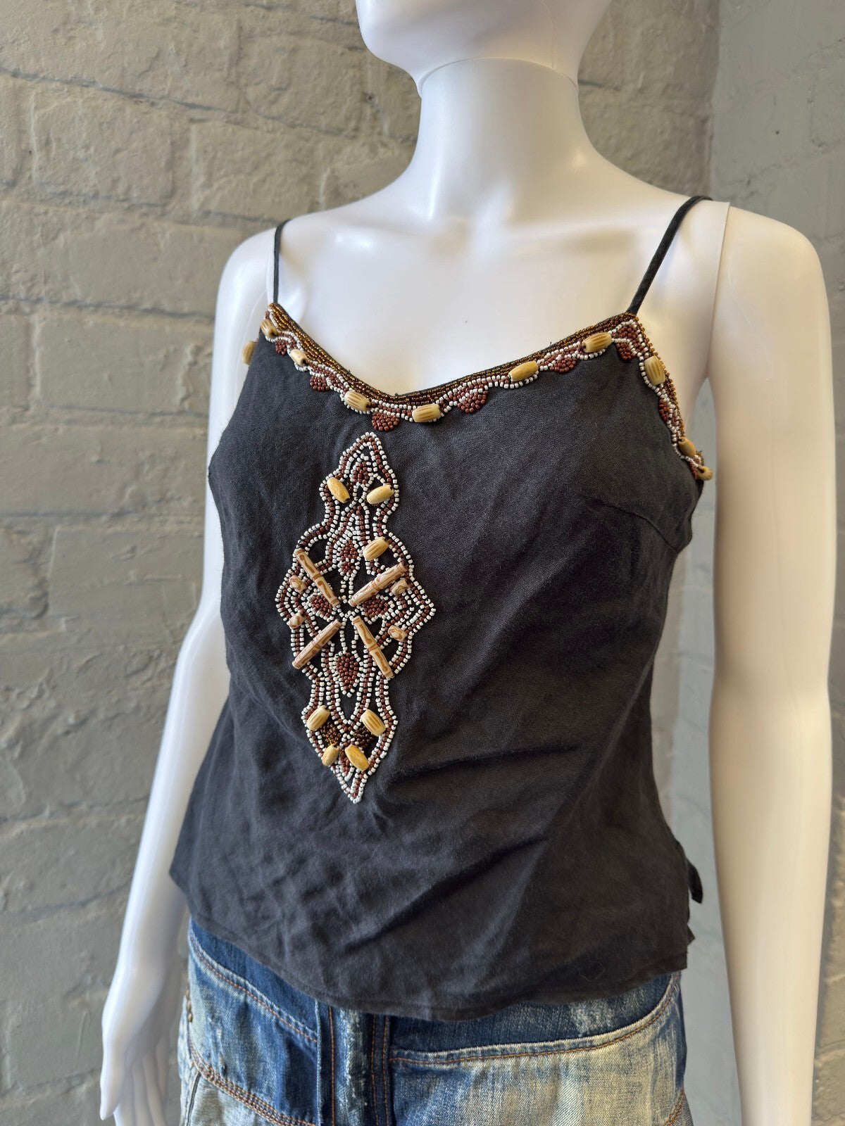 Derhy Beaded Embellished Spaghetti Strap Top