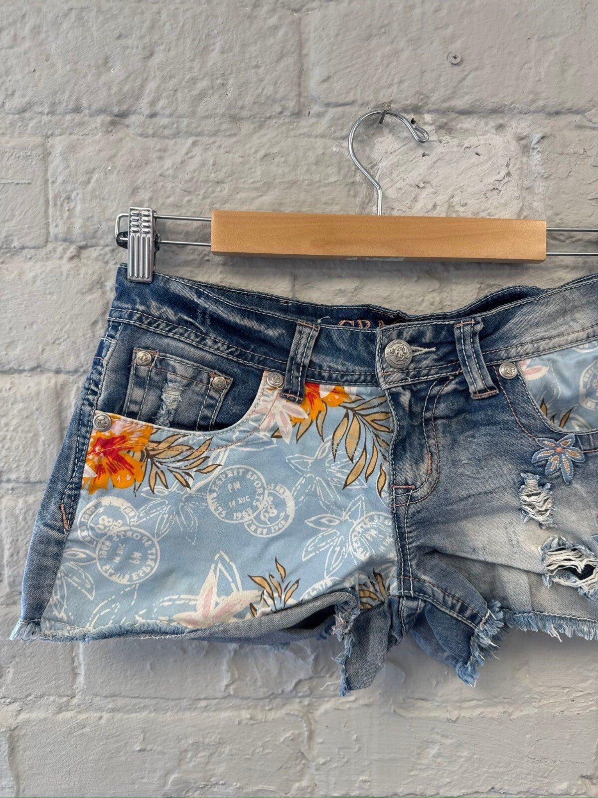 Mini Denim Shorts with Floral Patchwork