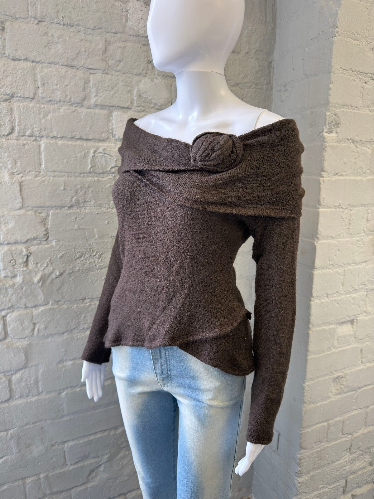Italian Brown Off-Shoulder Knit