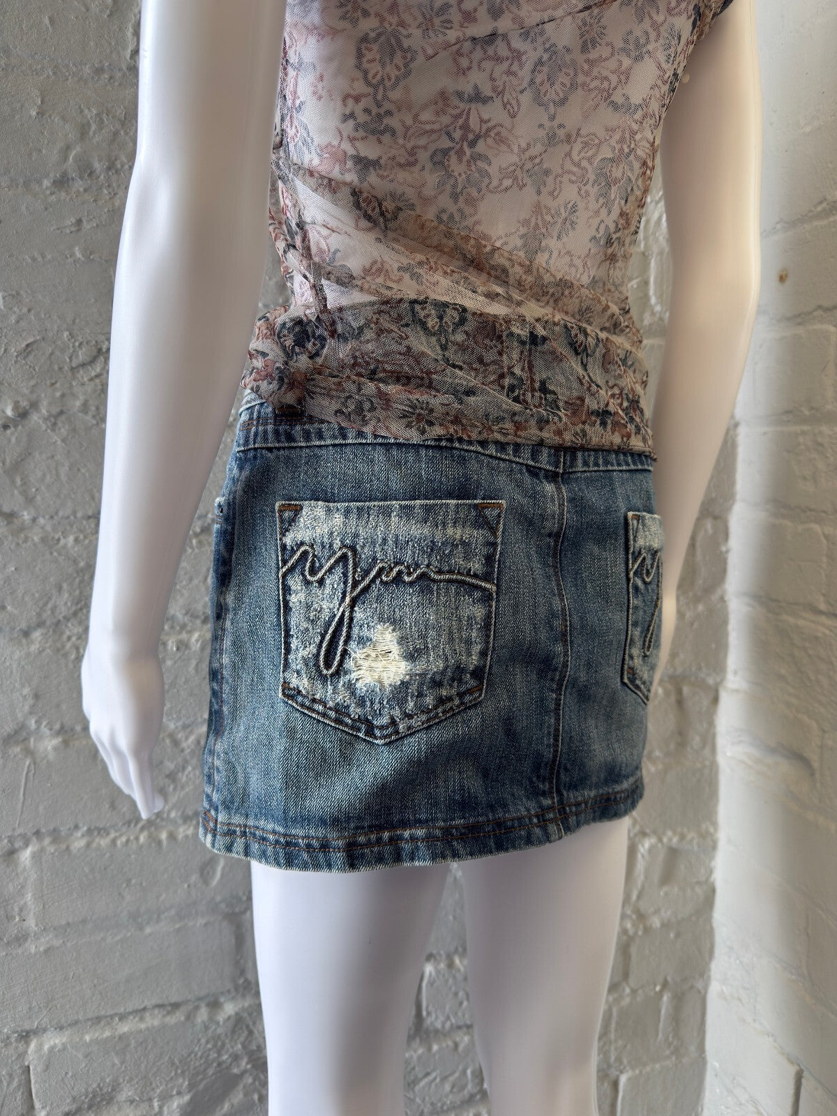 Distressed Denim Mini Skirt