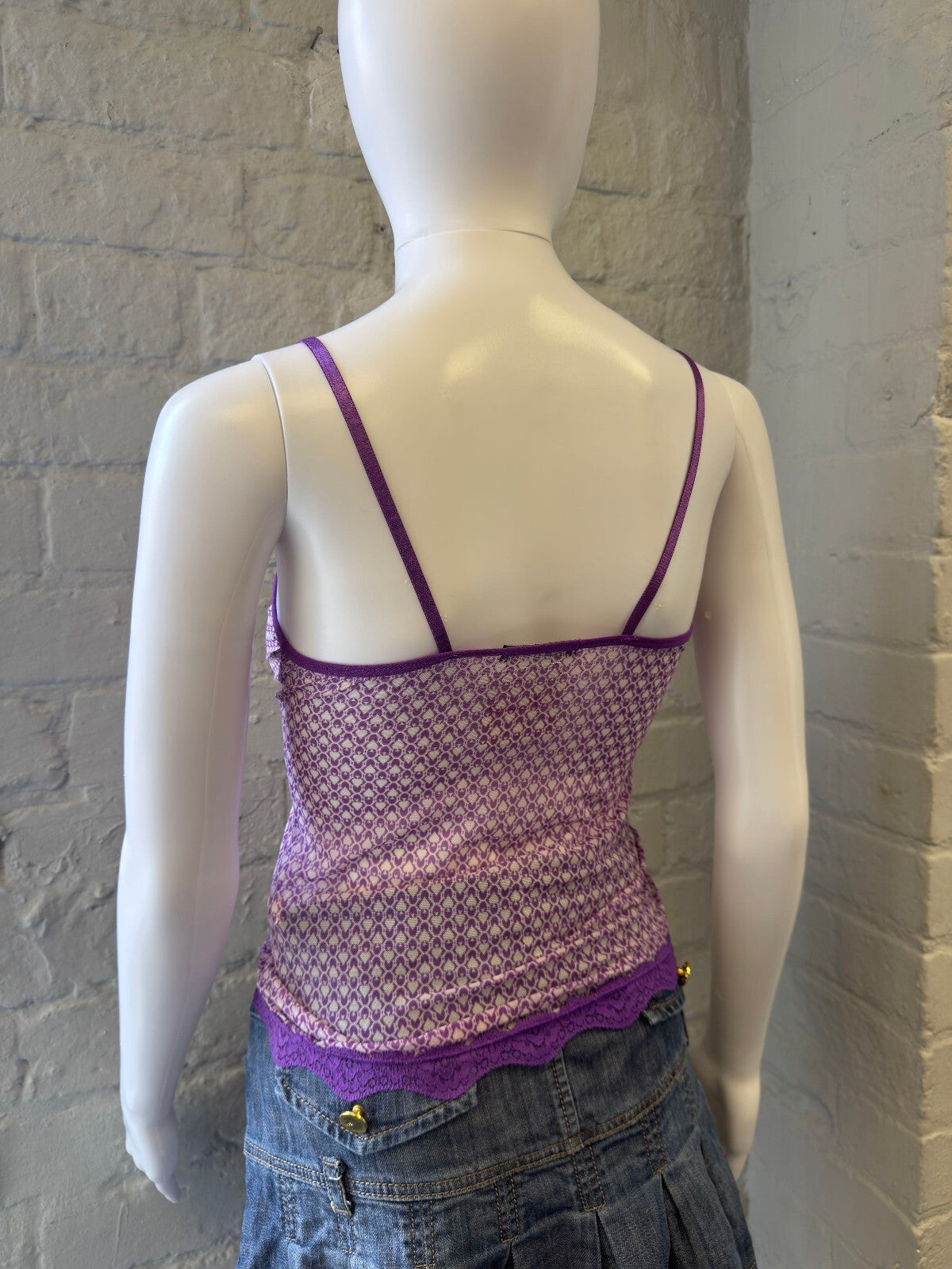 Purple Patterned Lace Trim Camisole Top