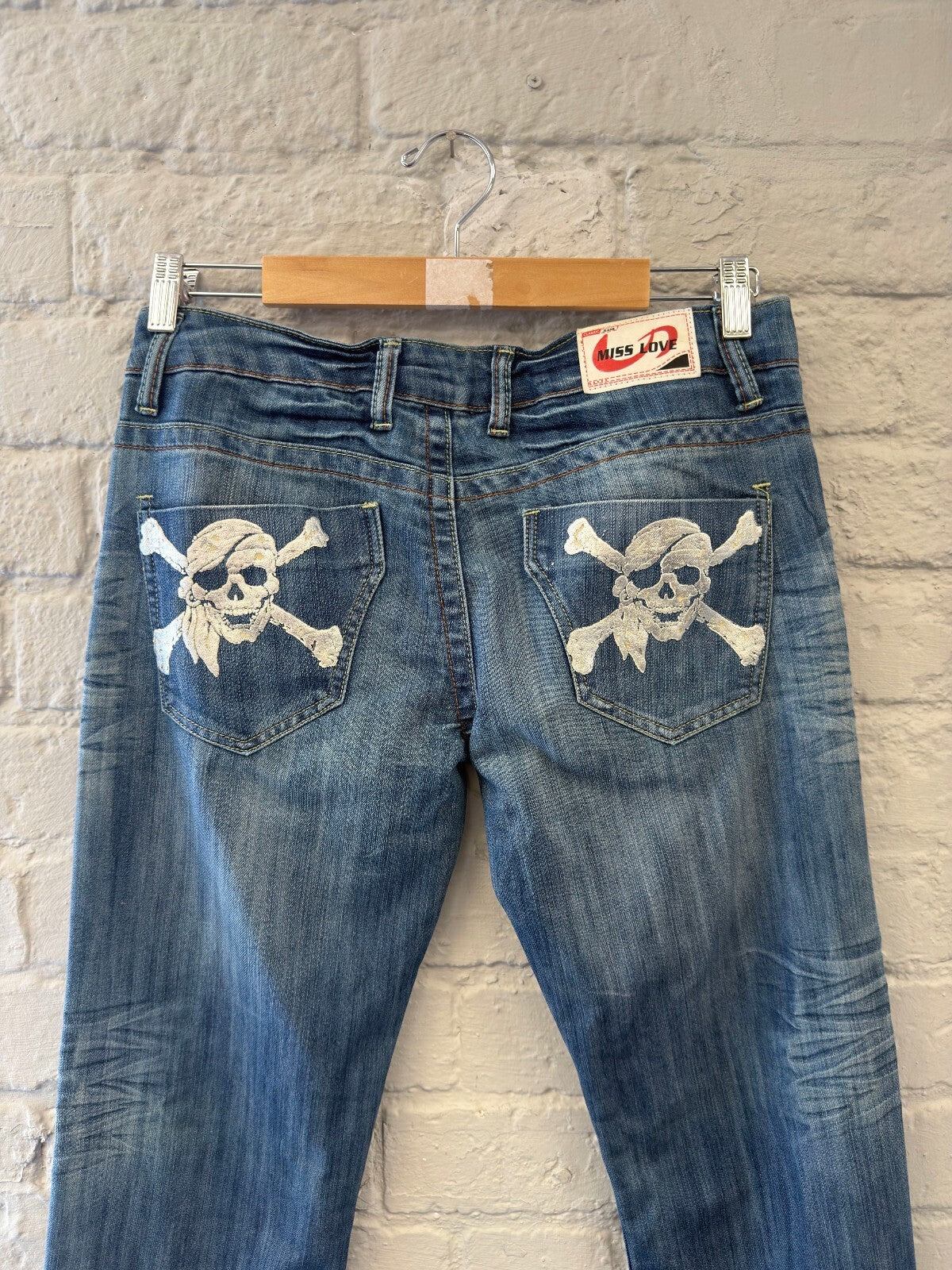 Blue Denim Jeans with Skull and Crossbones Pockets