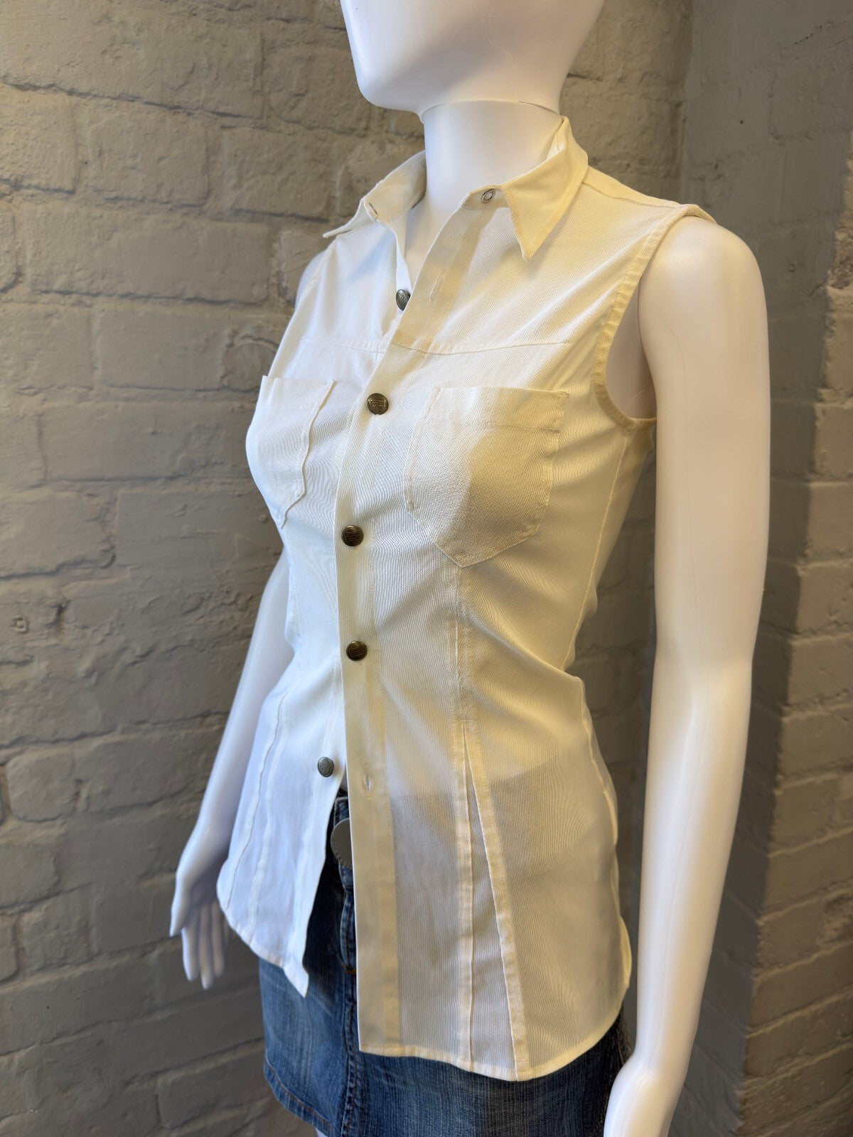 MFG Sleeveless Button-Up Shirt in Cream