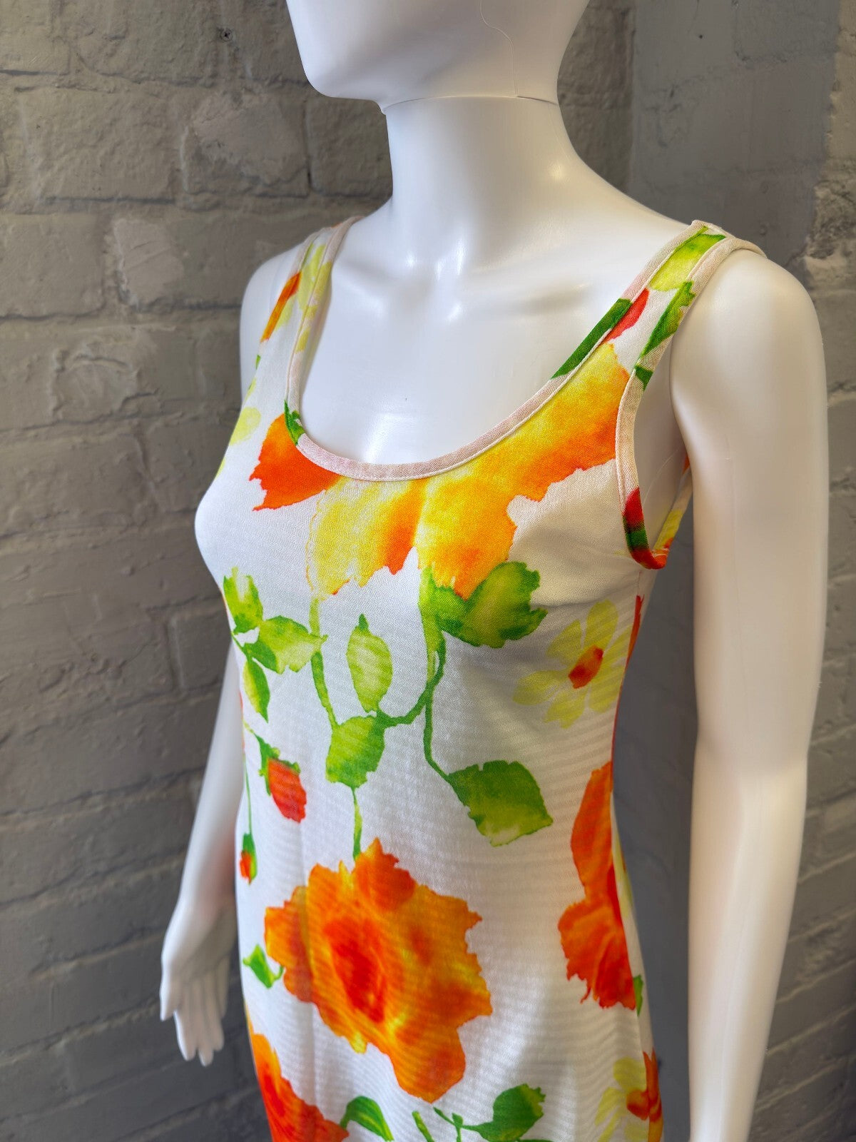 Floral Mesh Summer Dress with Orange and Green Print