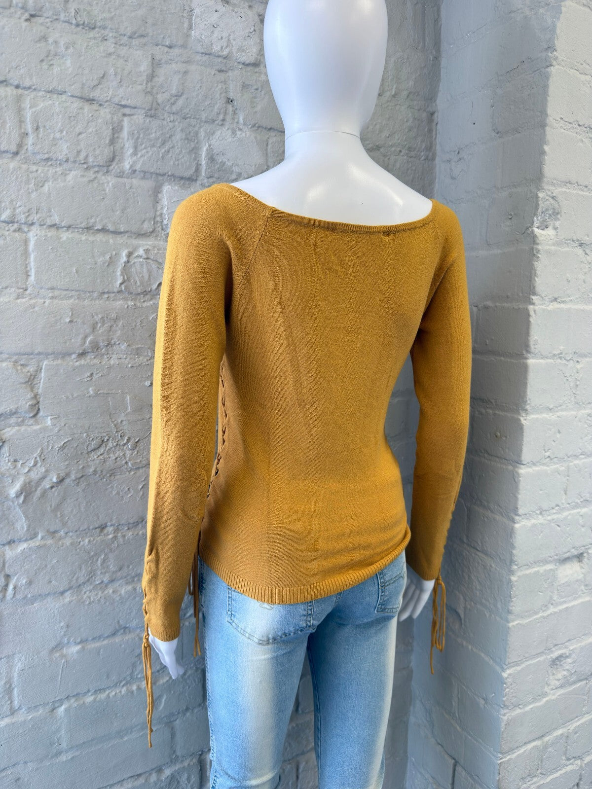 Mustard Yellow Knit Jumper with Side Lace Detail