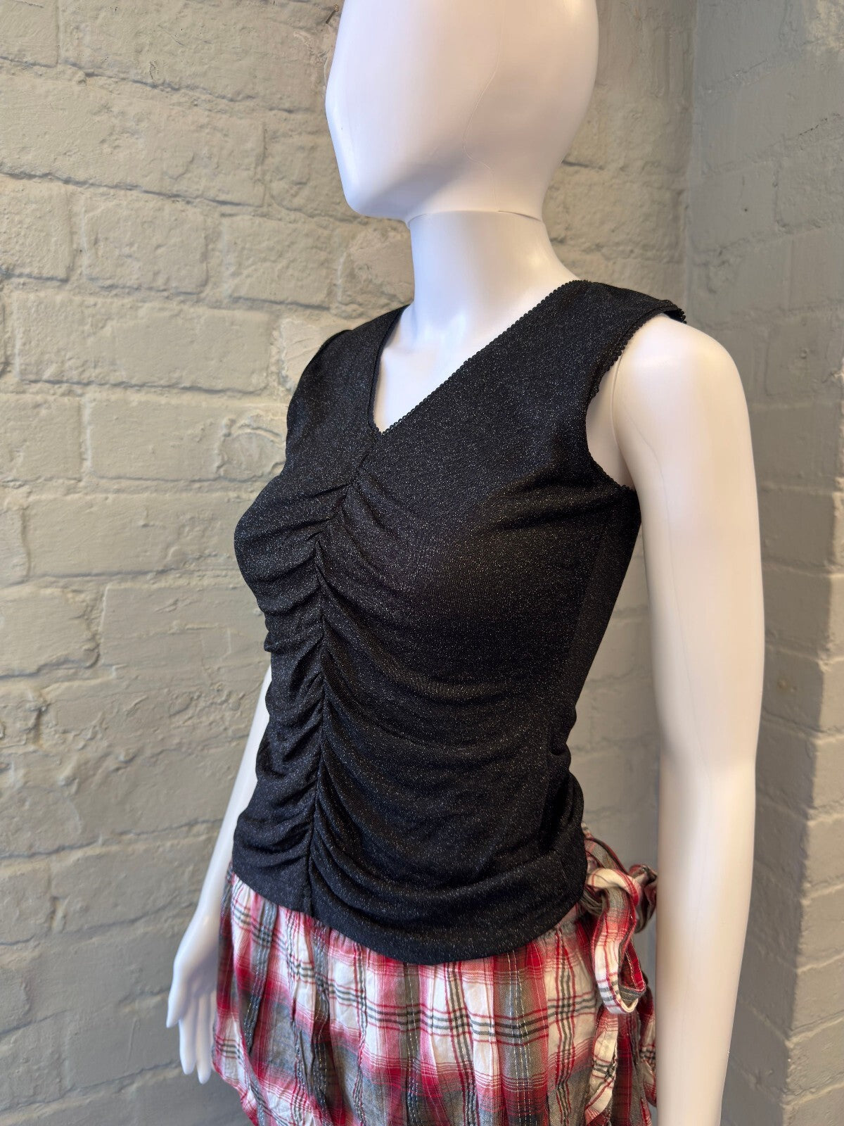 Black Shimmer Ruched TankTop