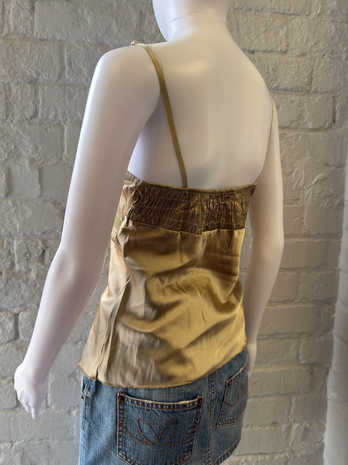Silky Satin Beige Lace Trim Cami Top