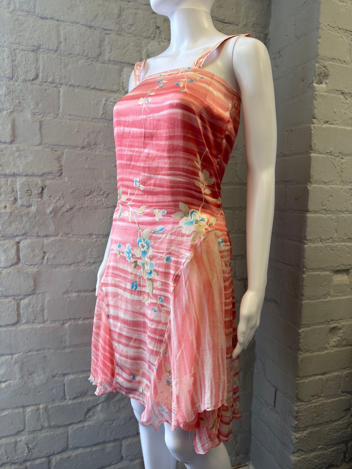 Italian Boutique Pink Floral Striped Silk Dress