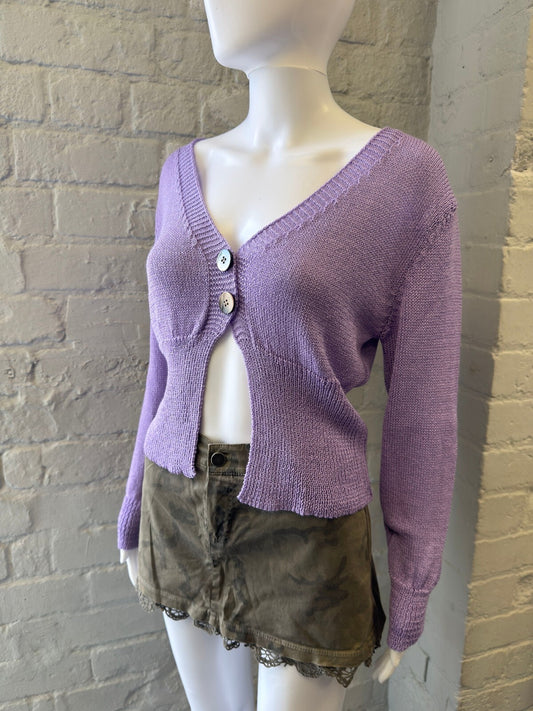 Lilac Purple V-Neck Cropped Knit Cardigan