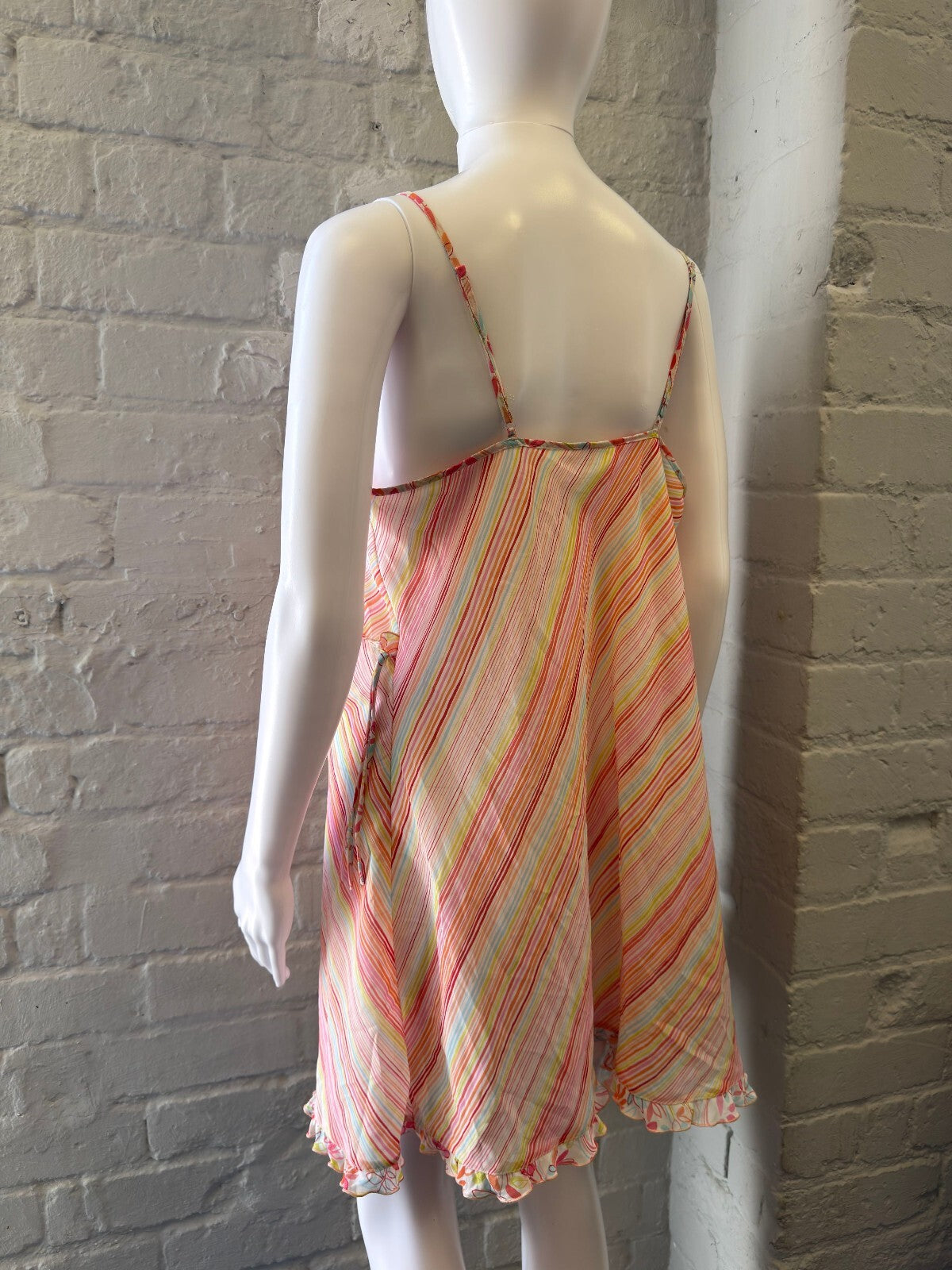 Striped Slip Dress with Ruffle Trim