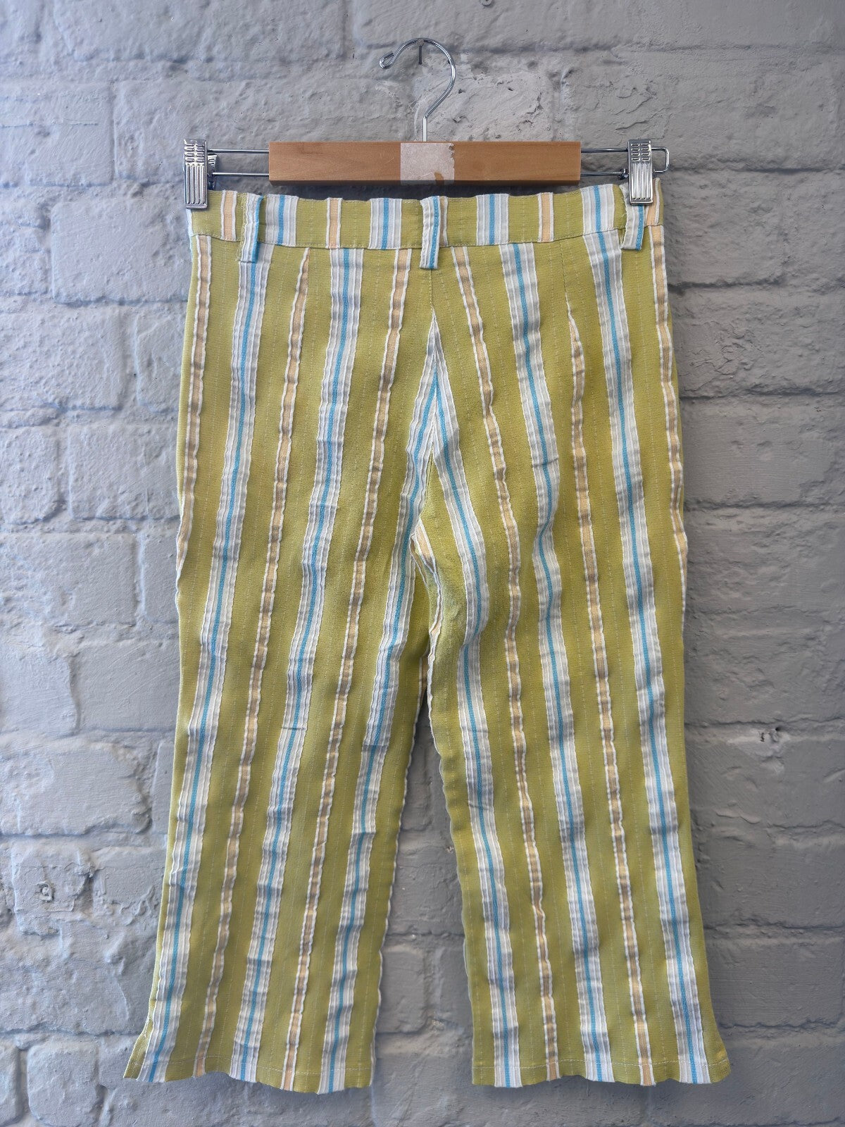 Lime Green Striped Capri Trousers