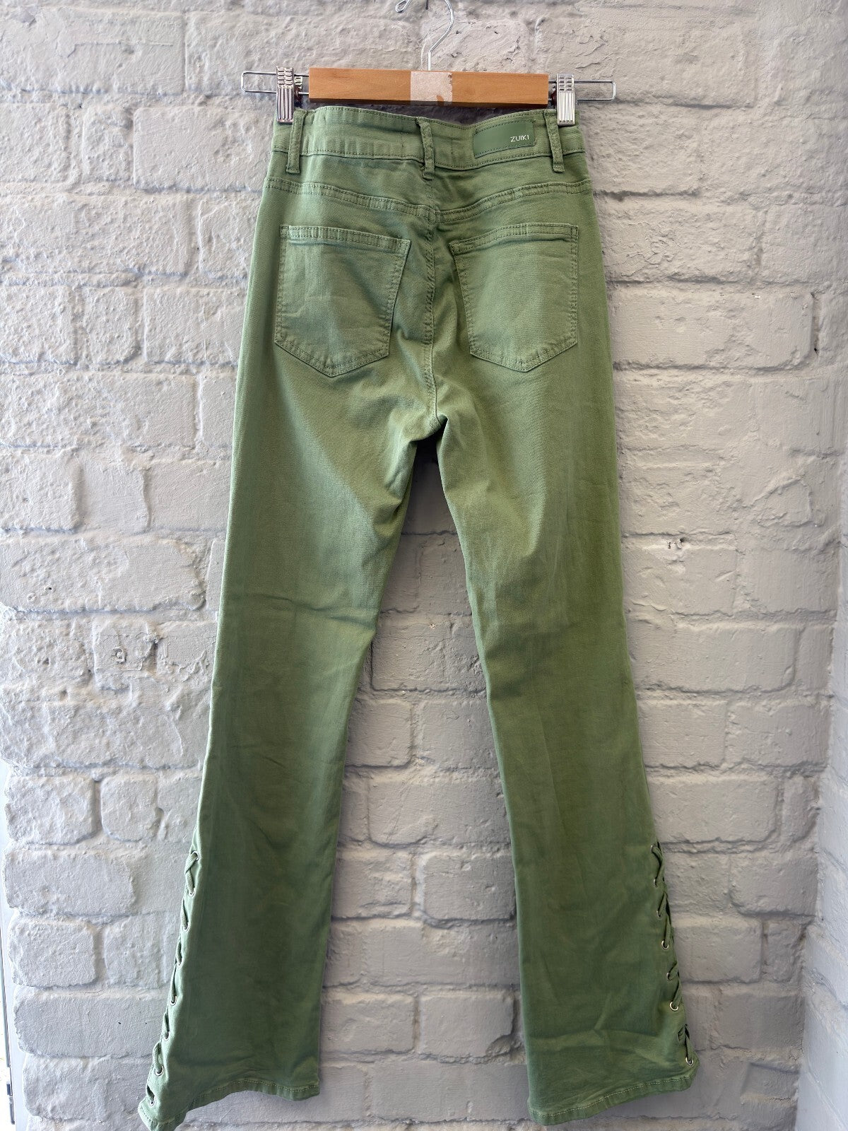 Green Lace-Up Flared Jeans