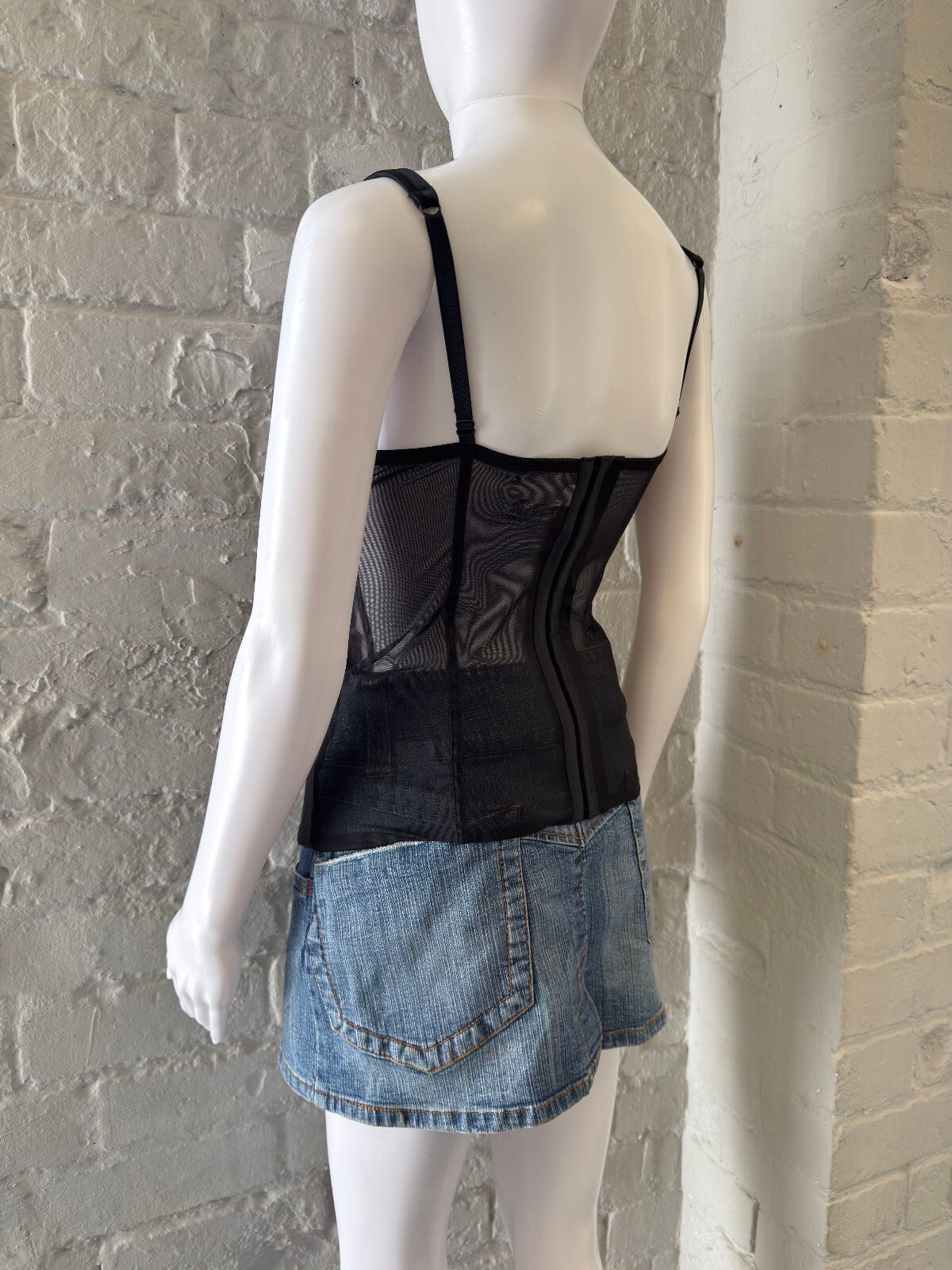 Black Satin and Mesh Corset Top