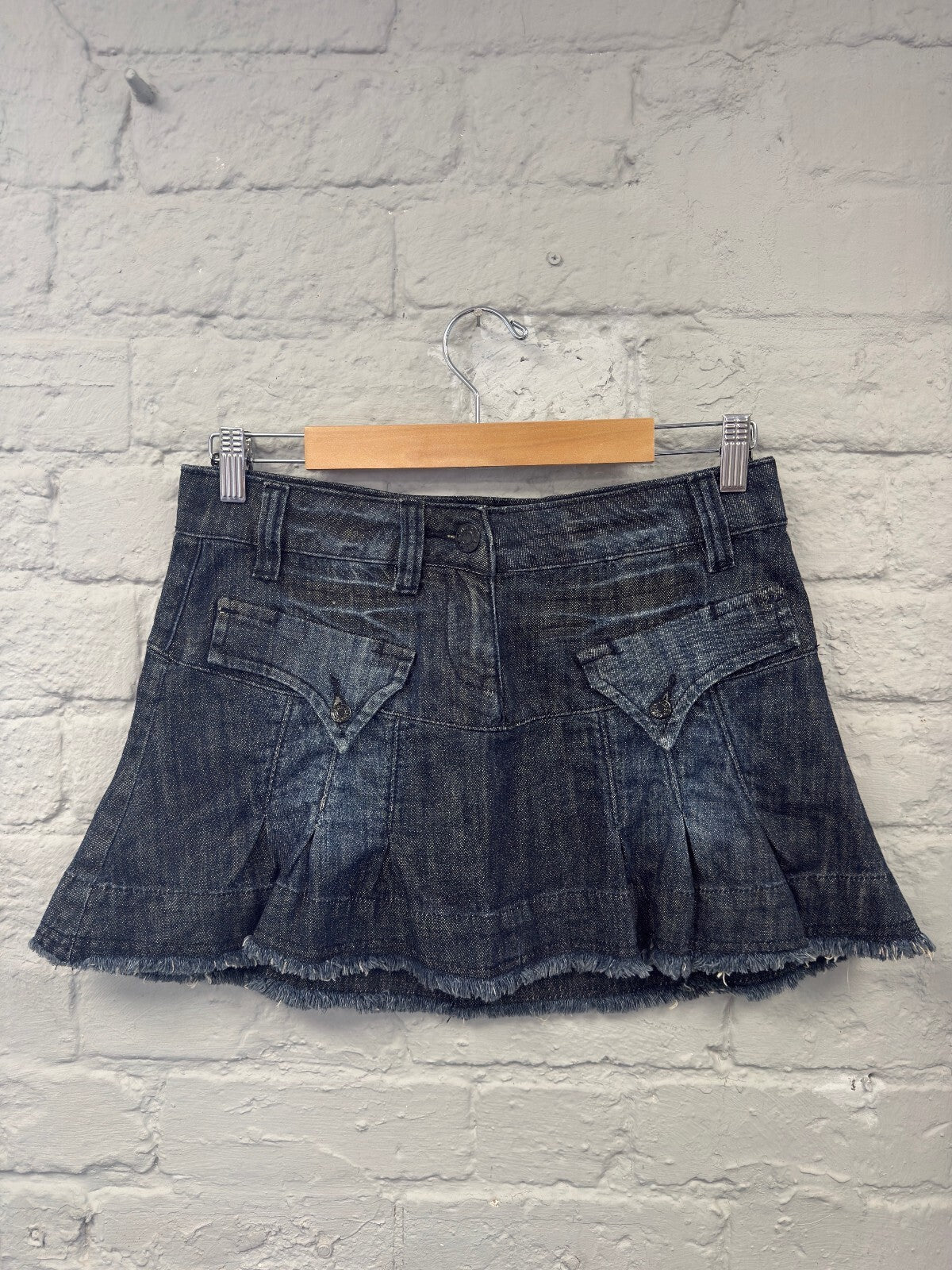 Denim Mini Skirt with Frayed Hem