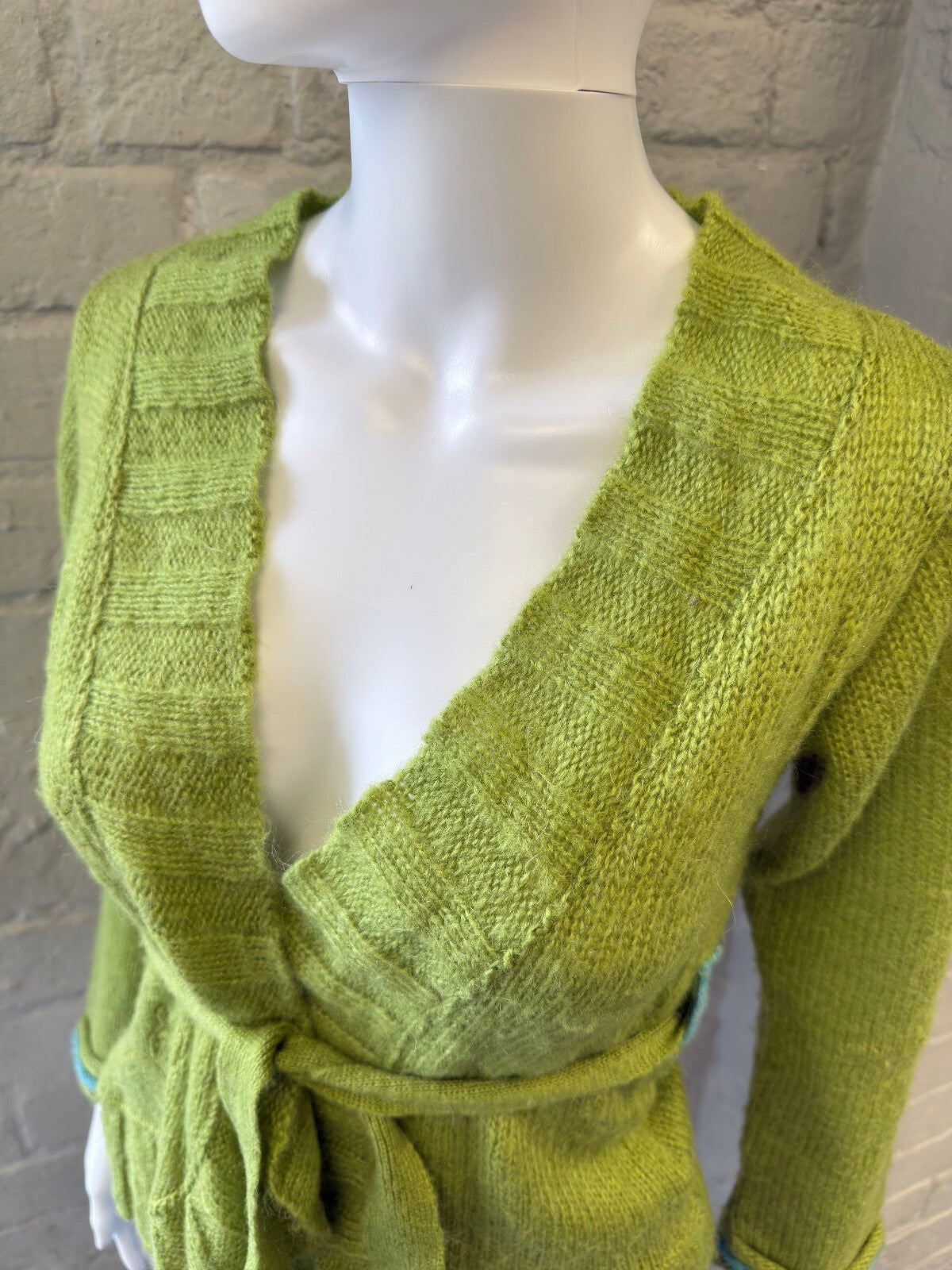 Vintage  Green Knit Wrap Cardigan Sweater with Belt