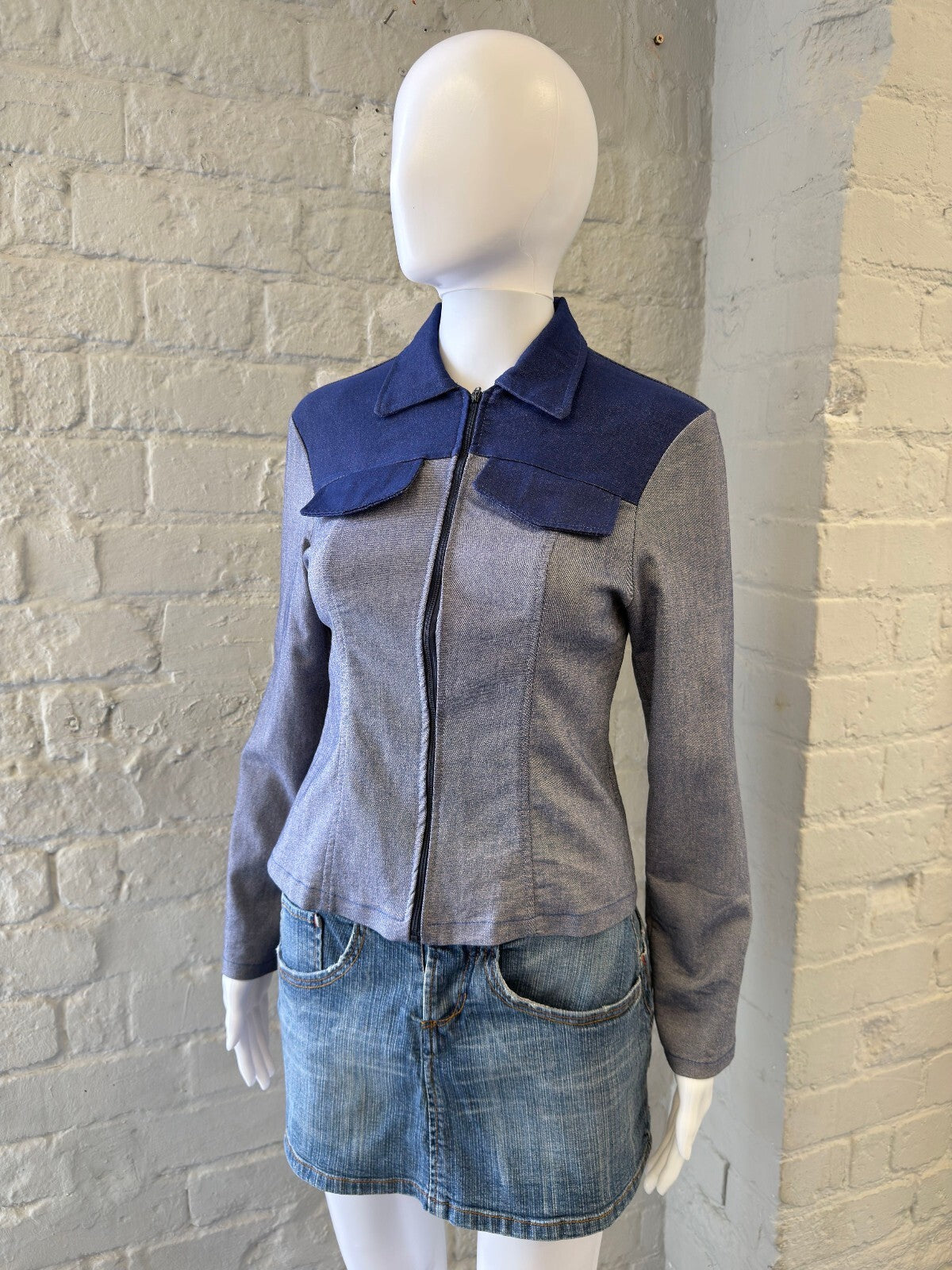 Two-Tone Blue and Gray Zip-Up Jacket