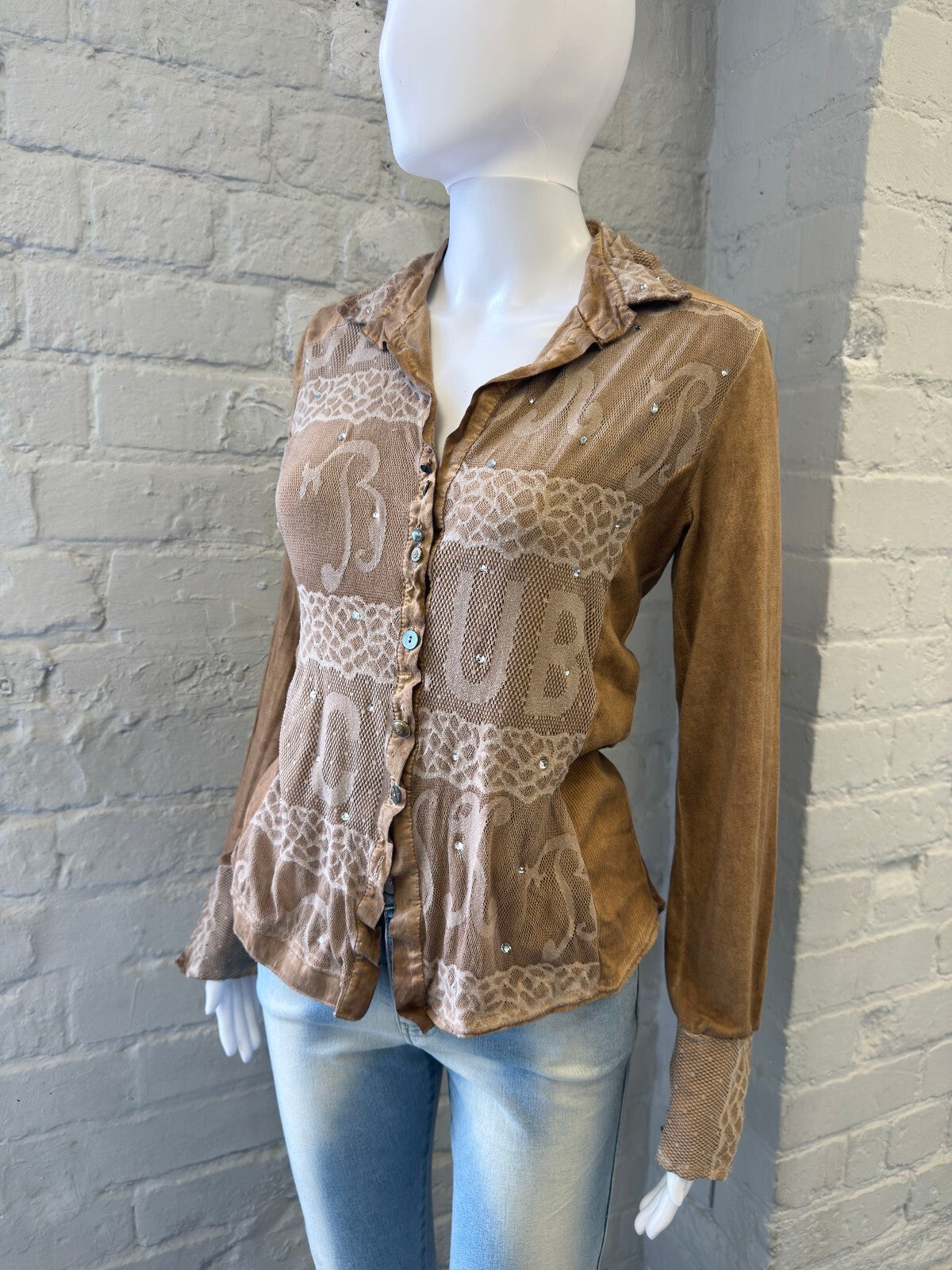Brown Vintage Long Sleeve Button-Up Shirt