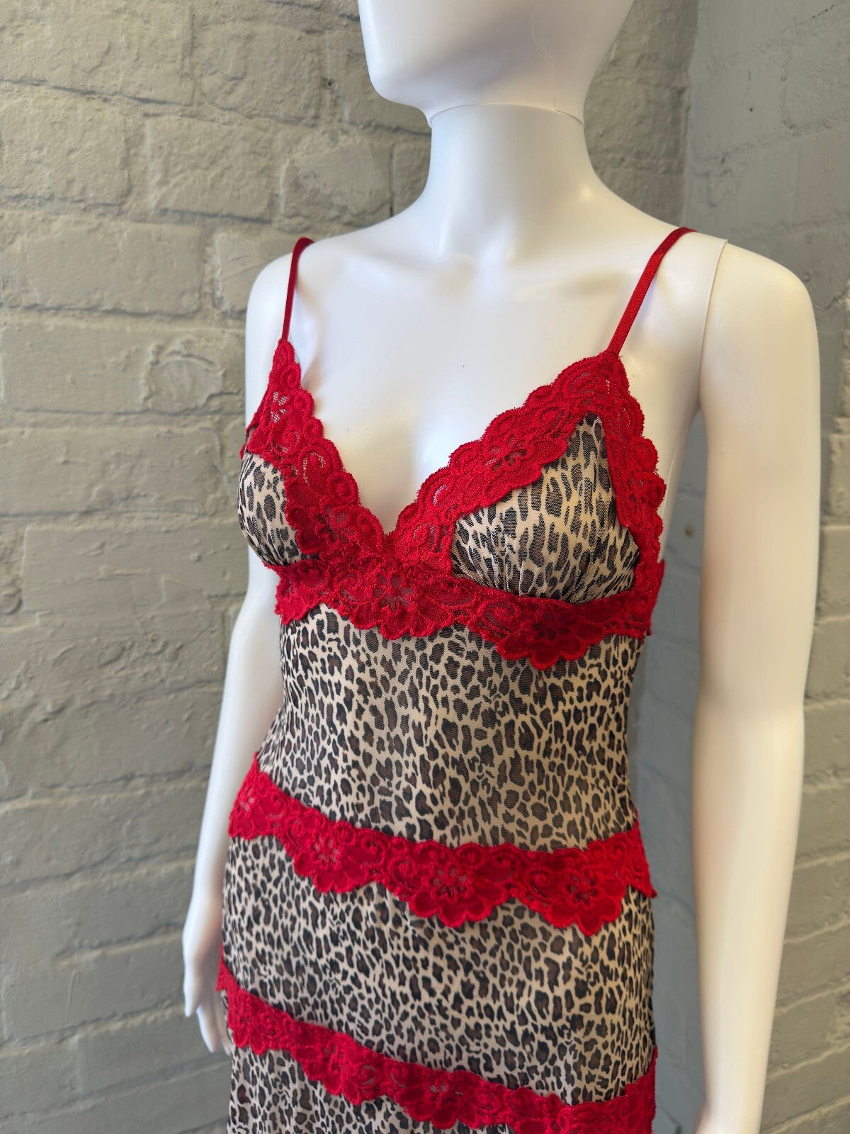 Rampage Leopard Print and Red Lace Slip Dress