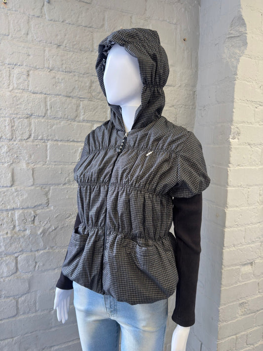 Hooded Jacket with Puffed Body and Long Sleeves