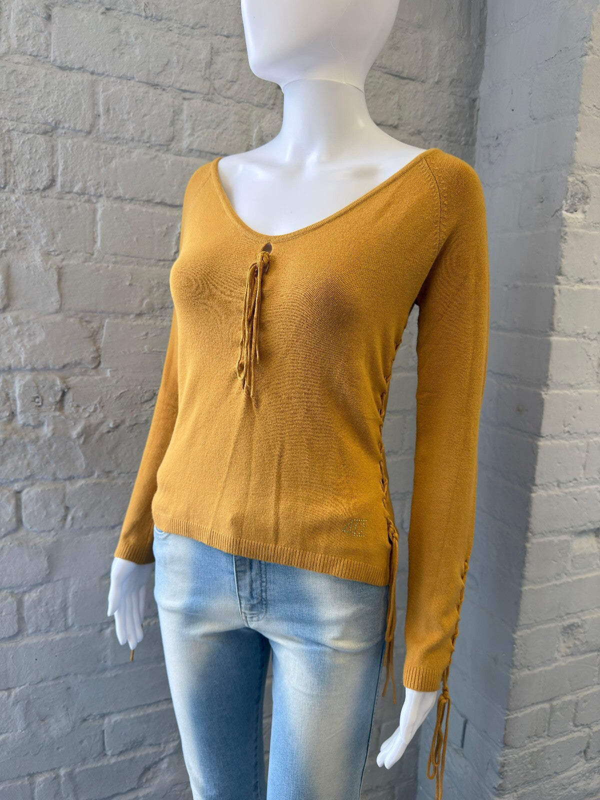 Mustard Yellow Knit Jumper with Side Lace Detail