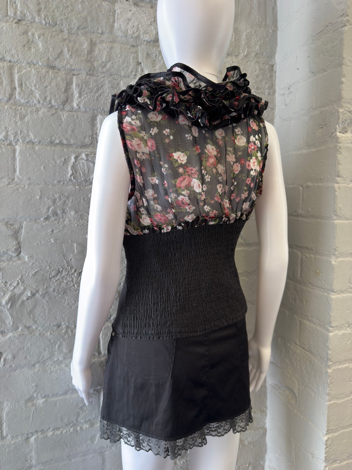 Gothic Floral Ruffle Sheer Corset Top