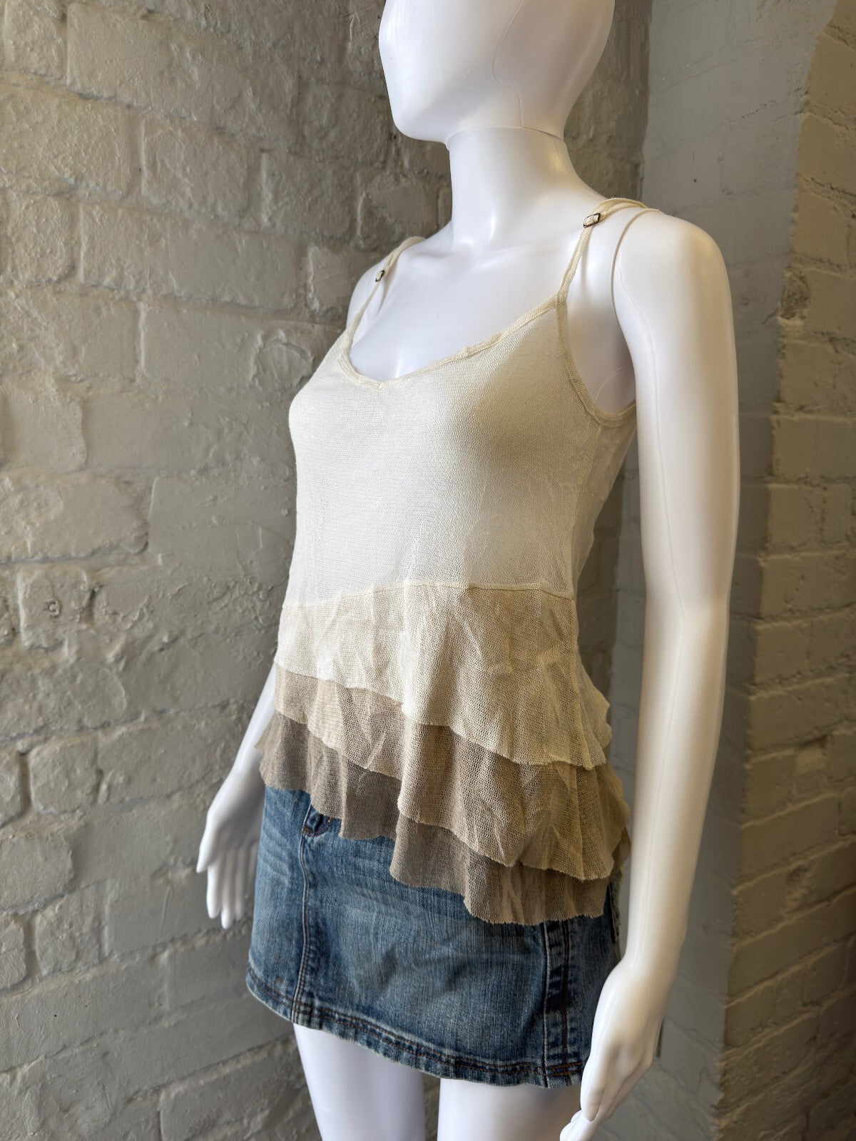 Cop Copine Cream and Brown Layered Ruffle Cami