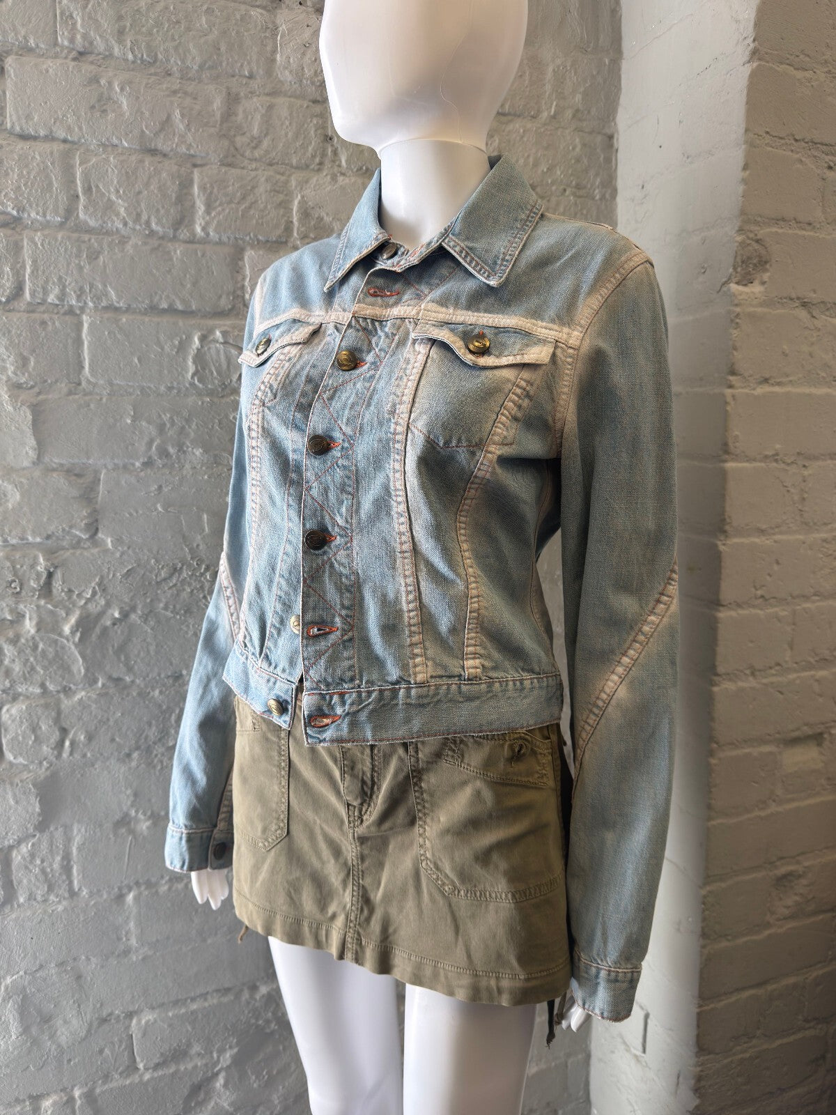 Just Cavalli Light Blue Denim Jacket with Rooster Print Back