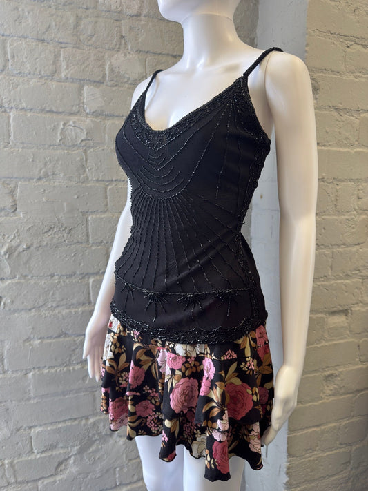 Black Beaded Spaghetti Strap Camisole Top