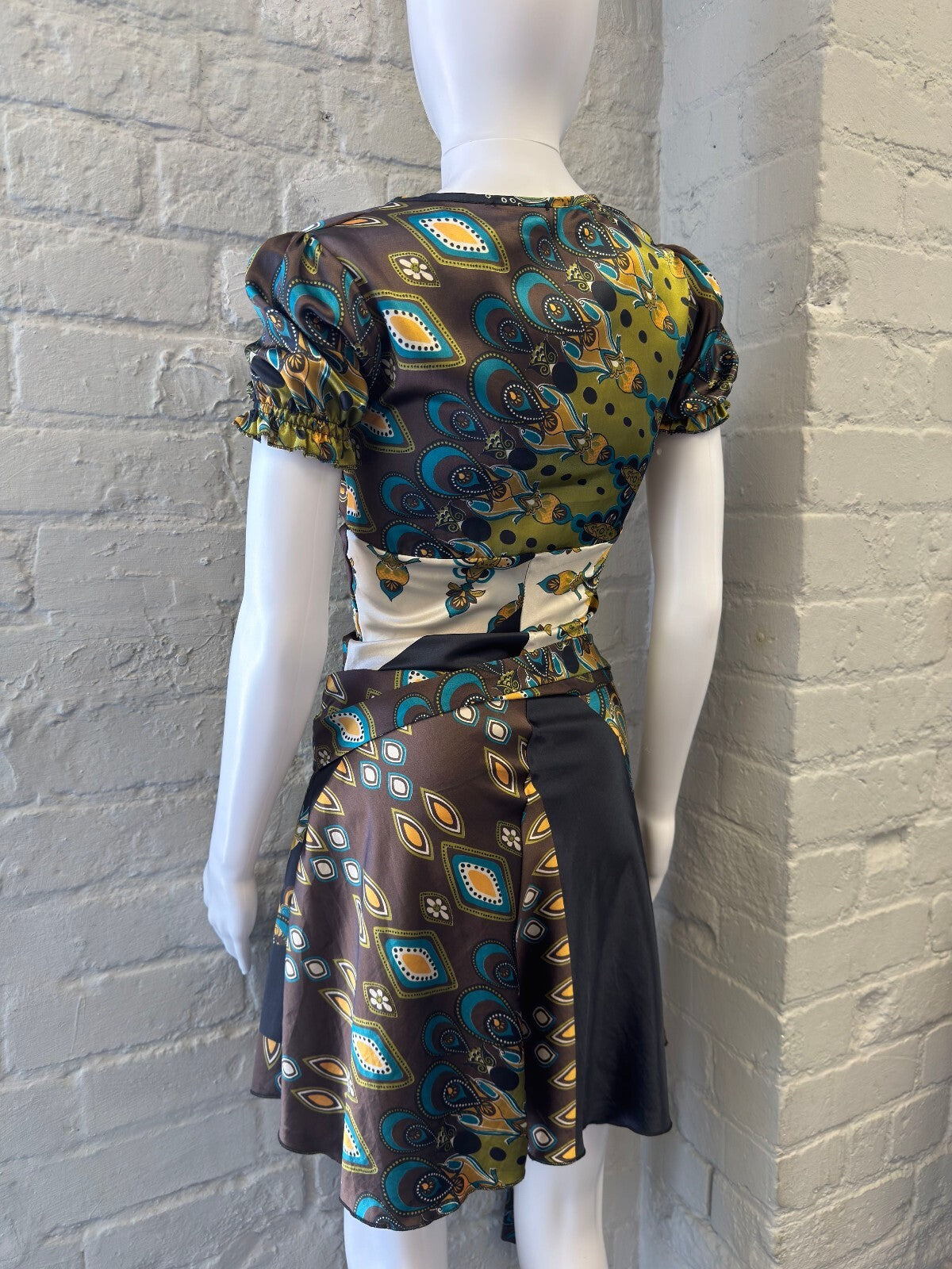Satin Midi Dress with Puff Sleeves
