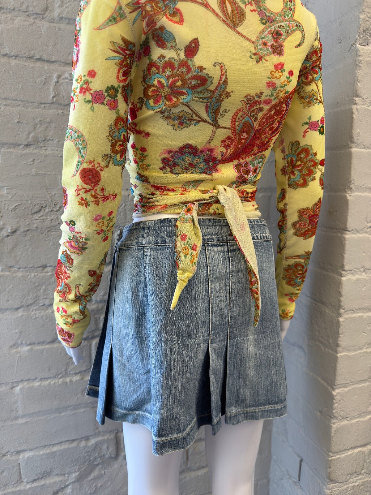 Light Blue Pleated Denim Mini Skirt