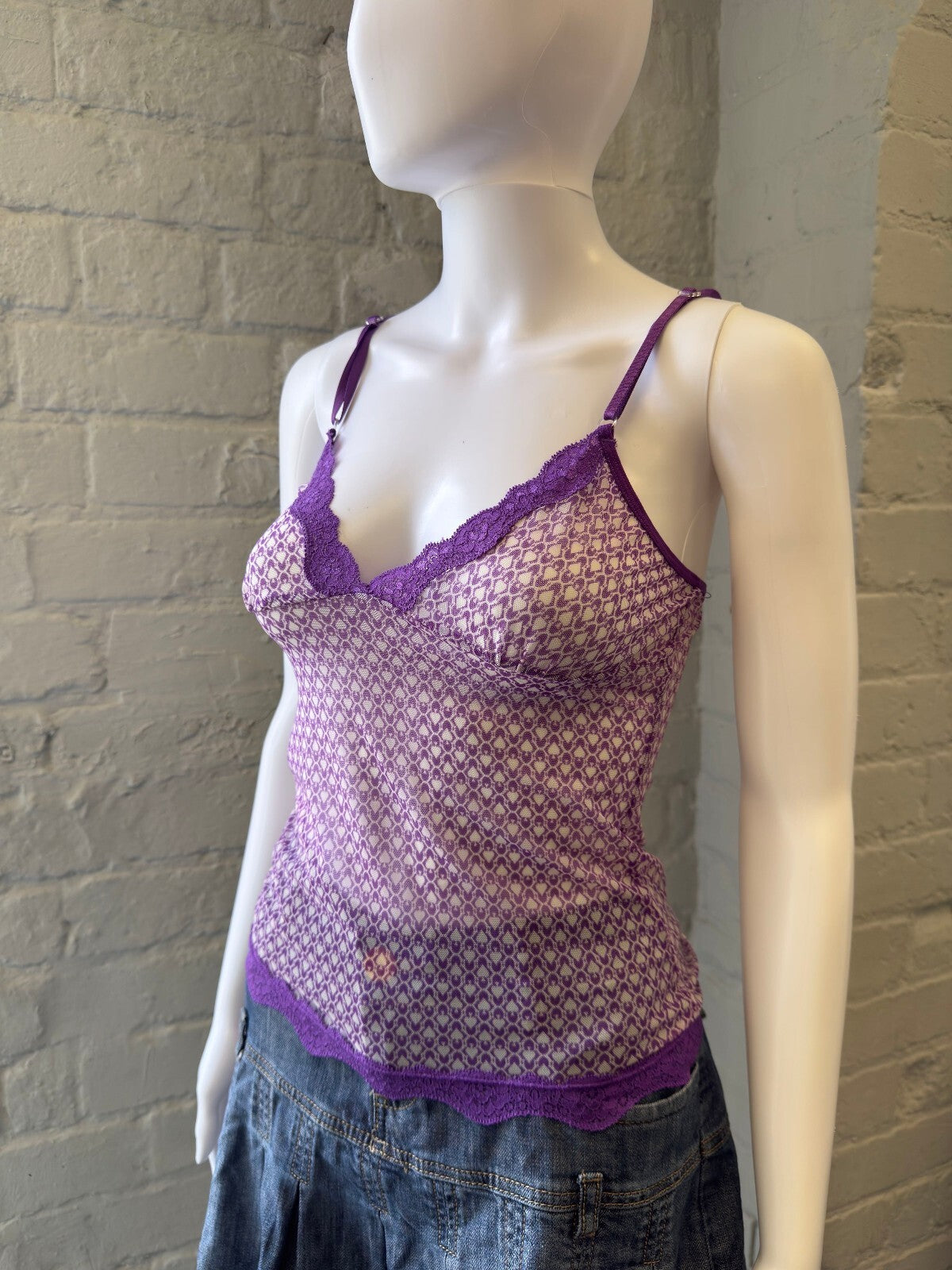 Purple Patterned Lace Trim Camisole Top