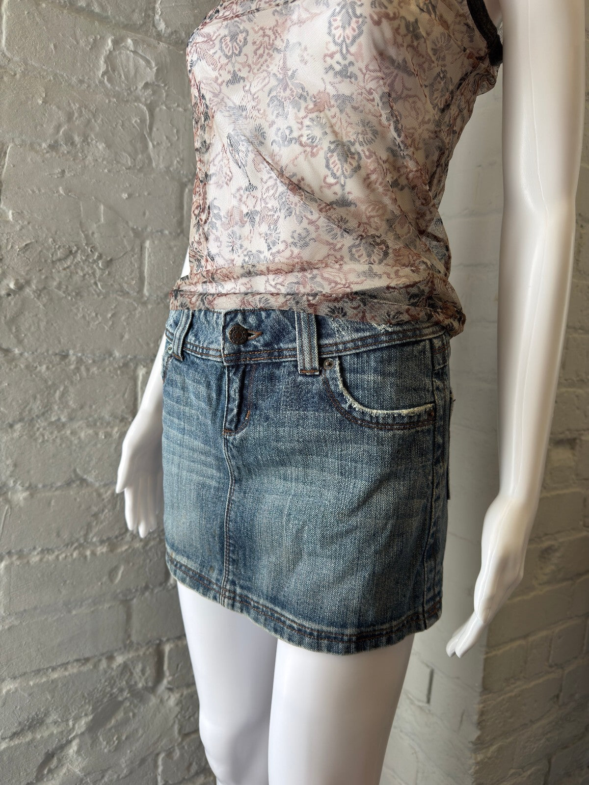 Distressed Denim Mini Skirt