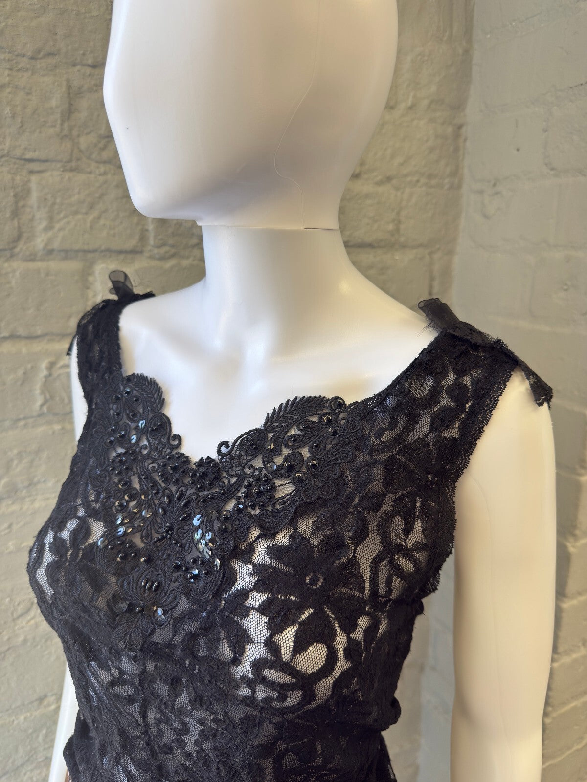 Black Lace Tank with Sequin Detail and Open Back