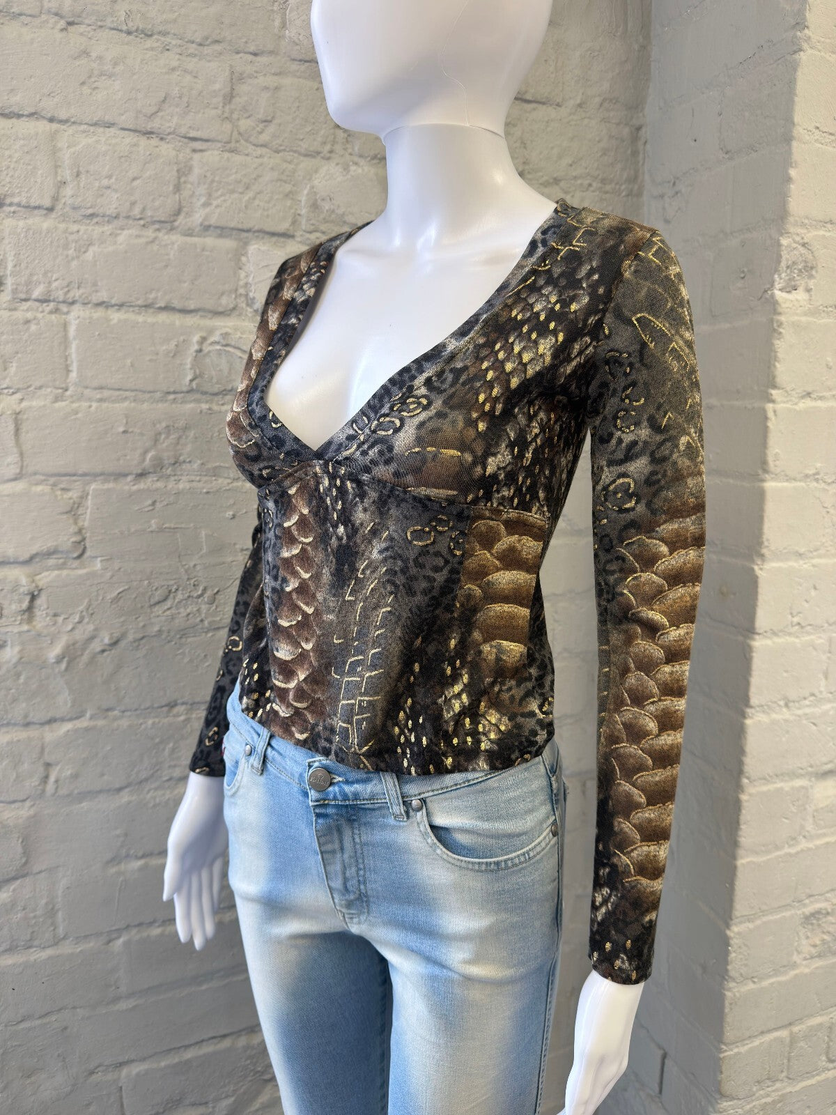Y2K V-Neck Animal Print Knit Top
