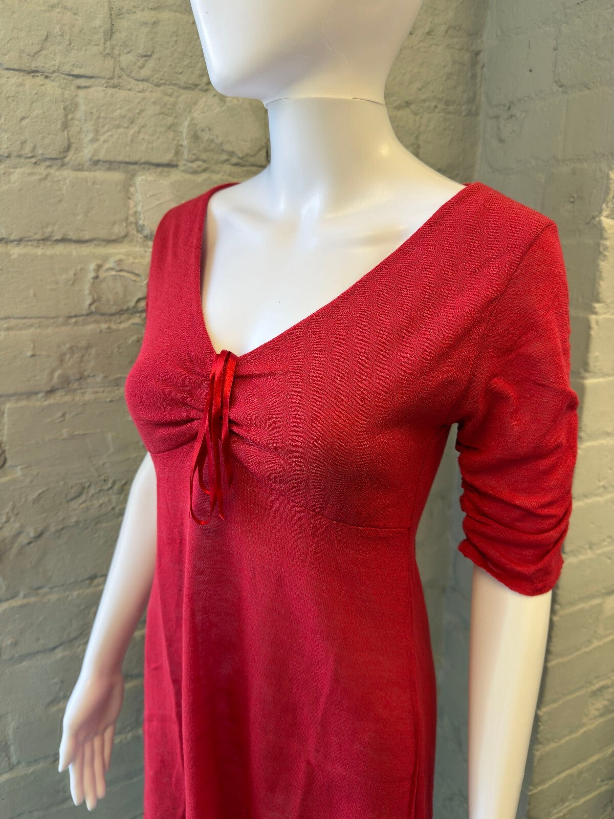 Red Ruched Knit Mini Dress