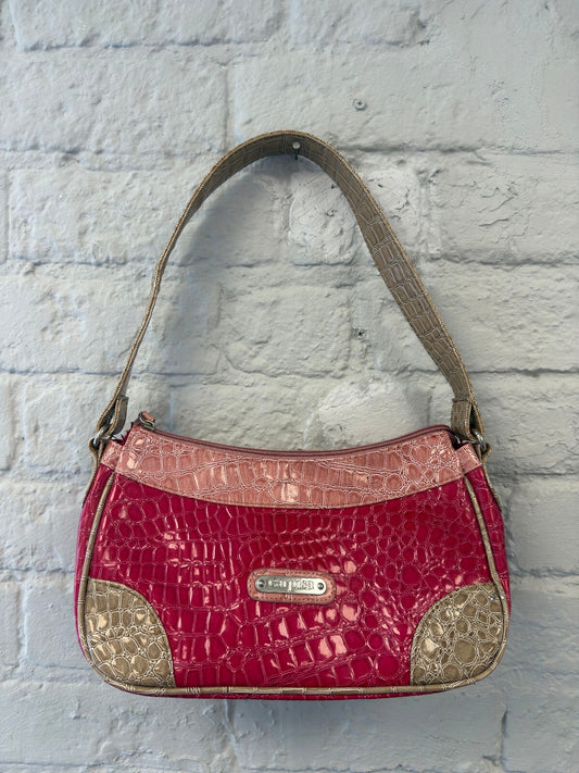 Pink and Beige Croc-Embossed Leather Shoulder Bag