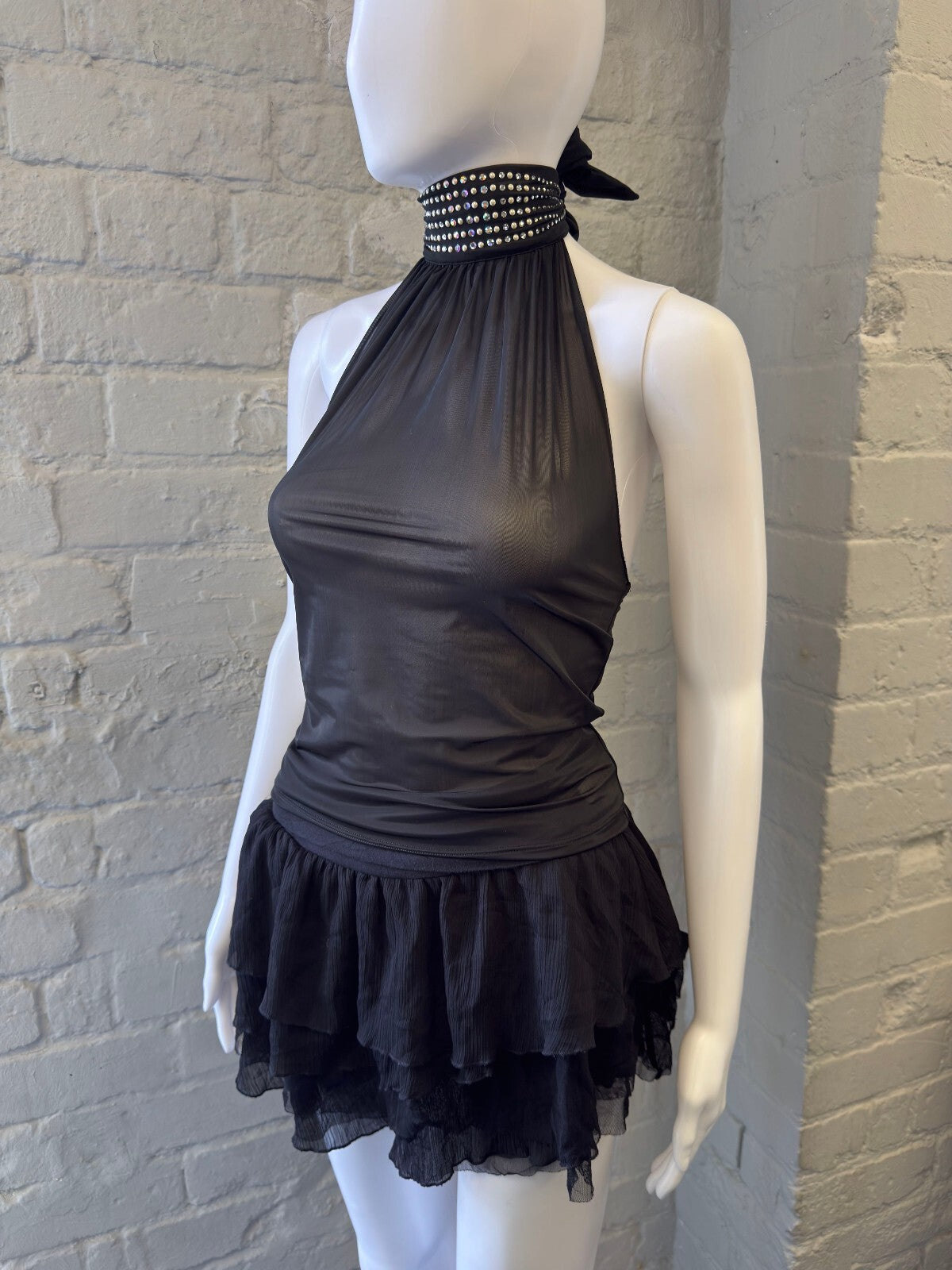 Black Halter Neck Halter Neck with Studded Neck Tie