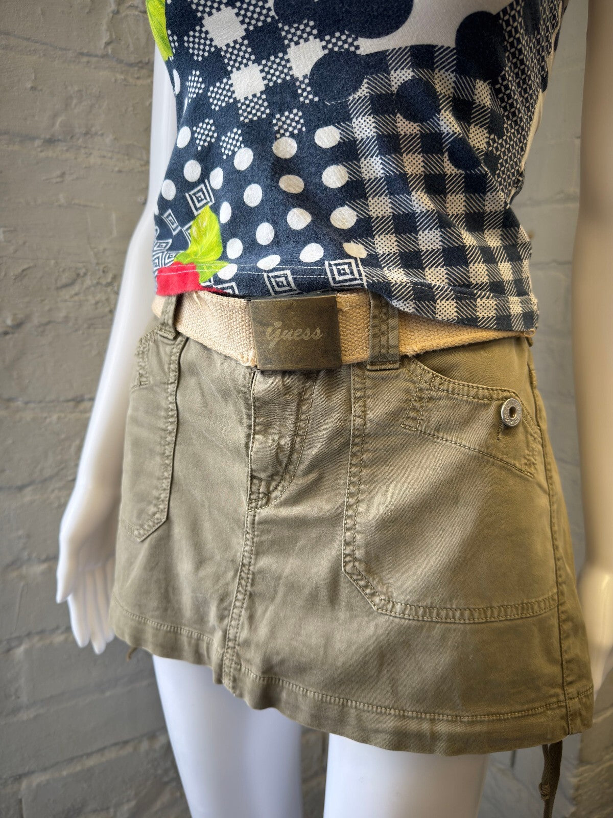 Guess Mini Skirt with Belt Khaki
