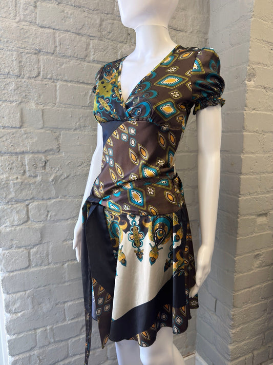 Satin Midi Dress with Puff Sleeves