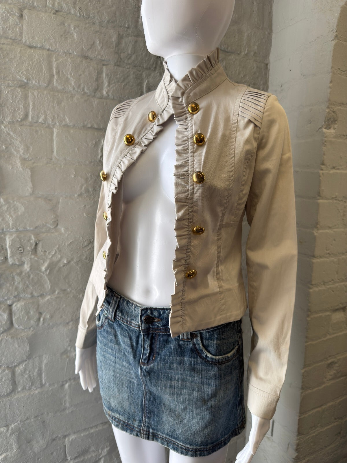 Cream Military Style Jacket with Gold Buttons