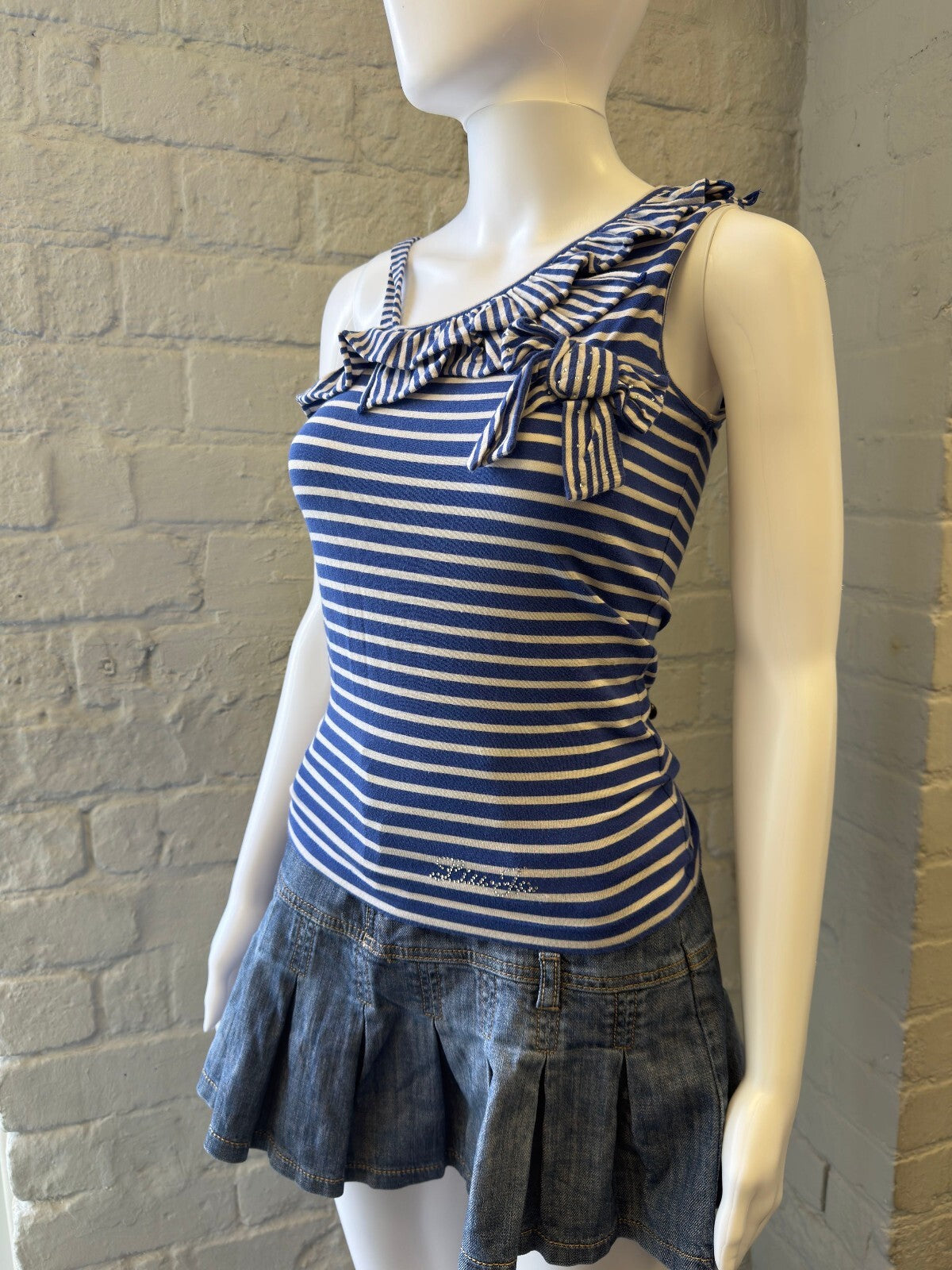 Blue and White Striped Vest Top