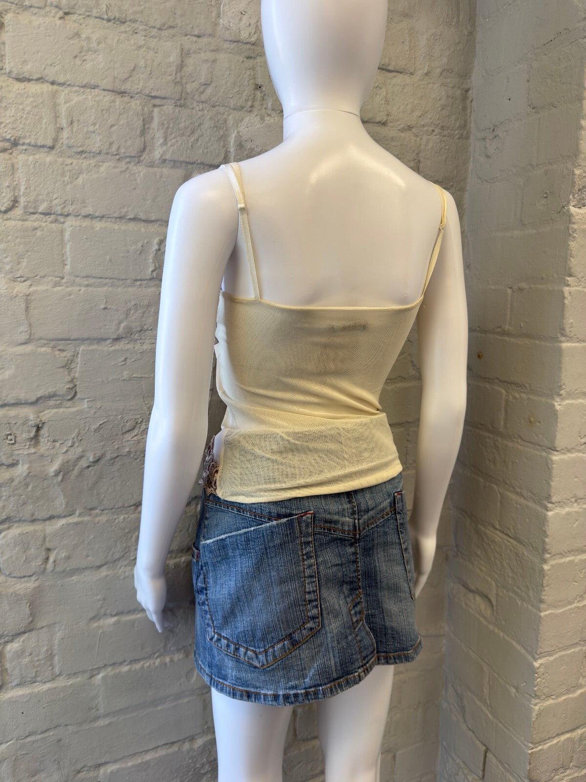 Cream Beige Floral Applique Strappy Top