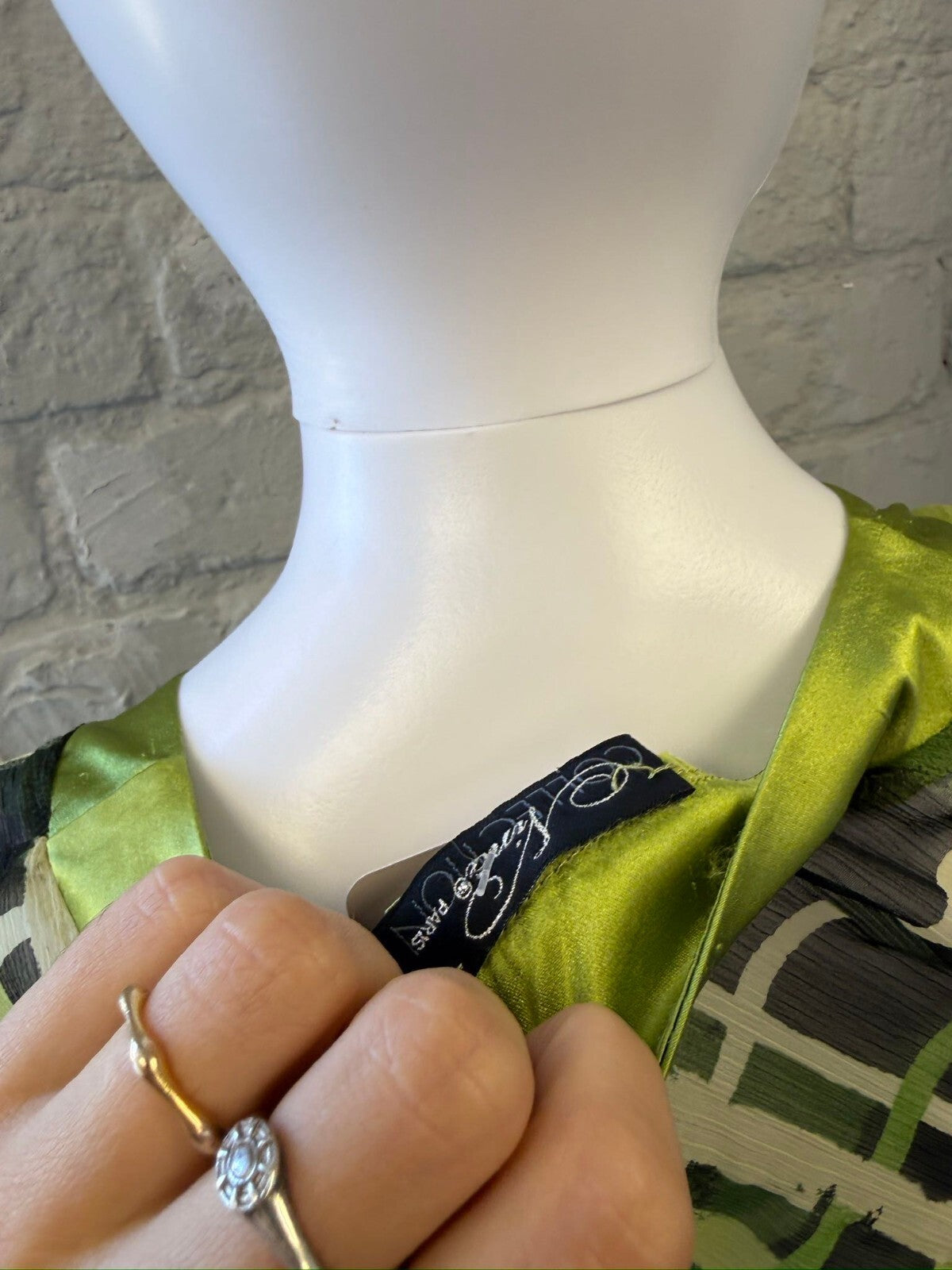 Green Patterned Deep V-Neck Cap Sleeve Top