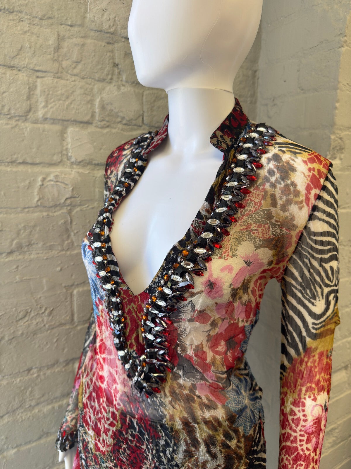Embellished Sheer Animal Print Long Sleeve