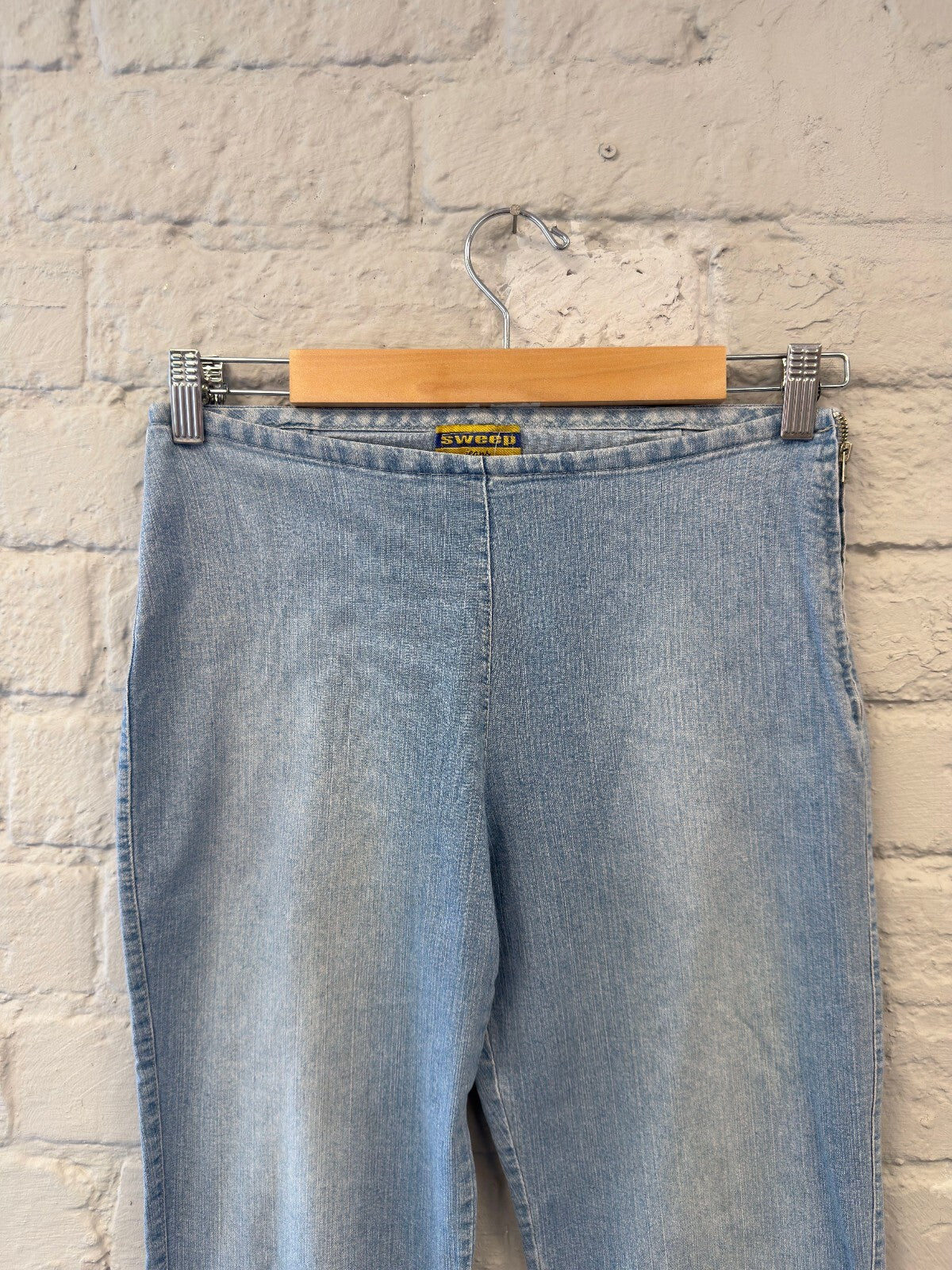 Light Blue Denim Capris with Cuffed Hem