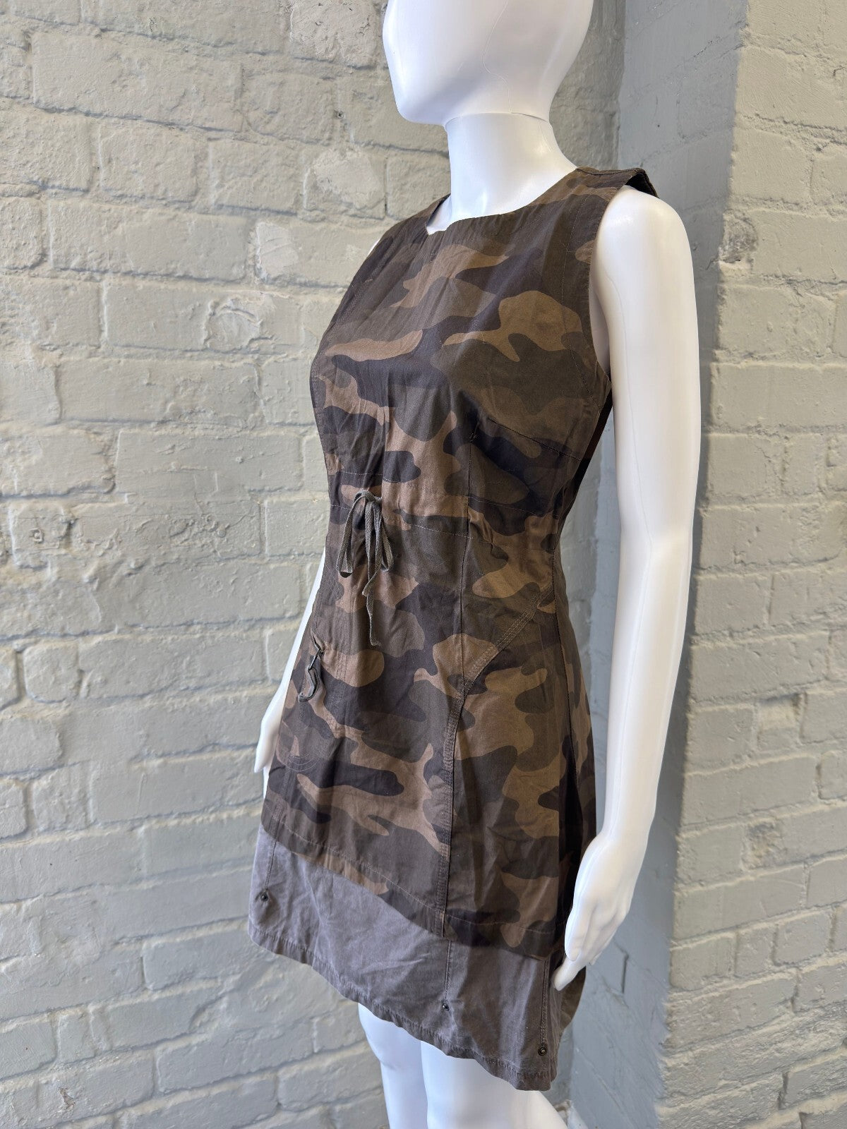 Camouflage Print Midi Dress with Drawstring Waist